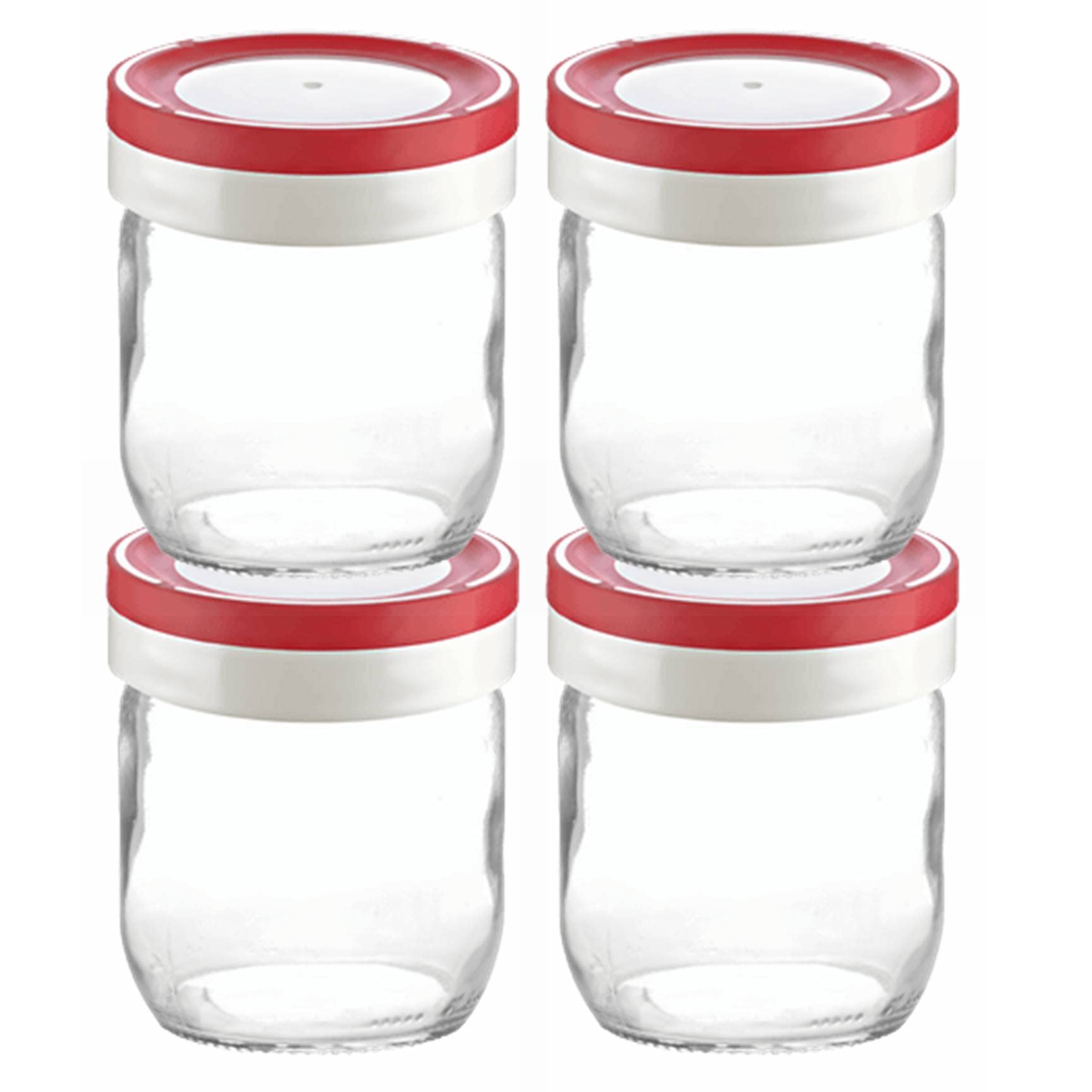 Tribello Wide Mouth Mason Jars 14 Oz, 4-Pack Glass Canning Jars Featured With Plastic Rubber Airtight Lids For Meal Prep, Food S