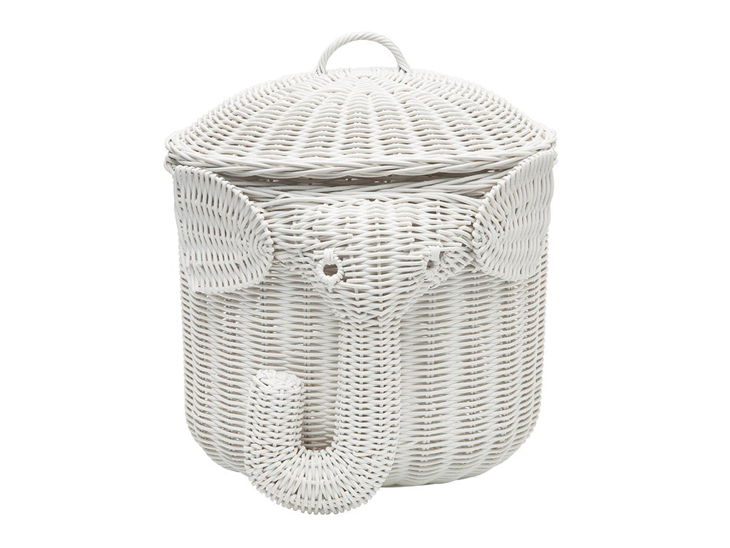 Kouboo Rattan Elephant Storage Bin - Handwoven Decorative Organizer, White, Model 1060103