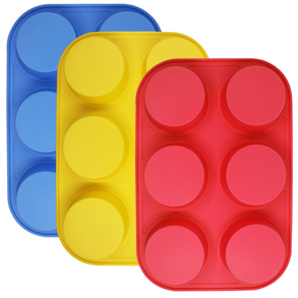 Sourceton 6-Cup Silicone Muffin Mold, 3 Packs Of Muffin Pan, Non-Stick Baking Pan, Flexible, Cupcake Pans, Oven