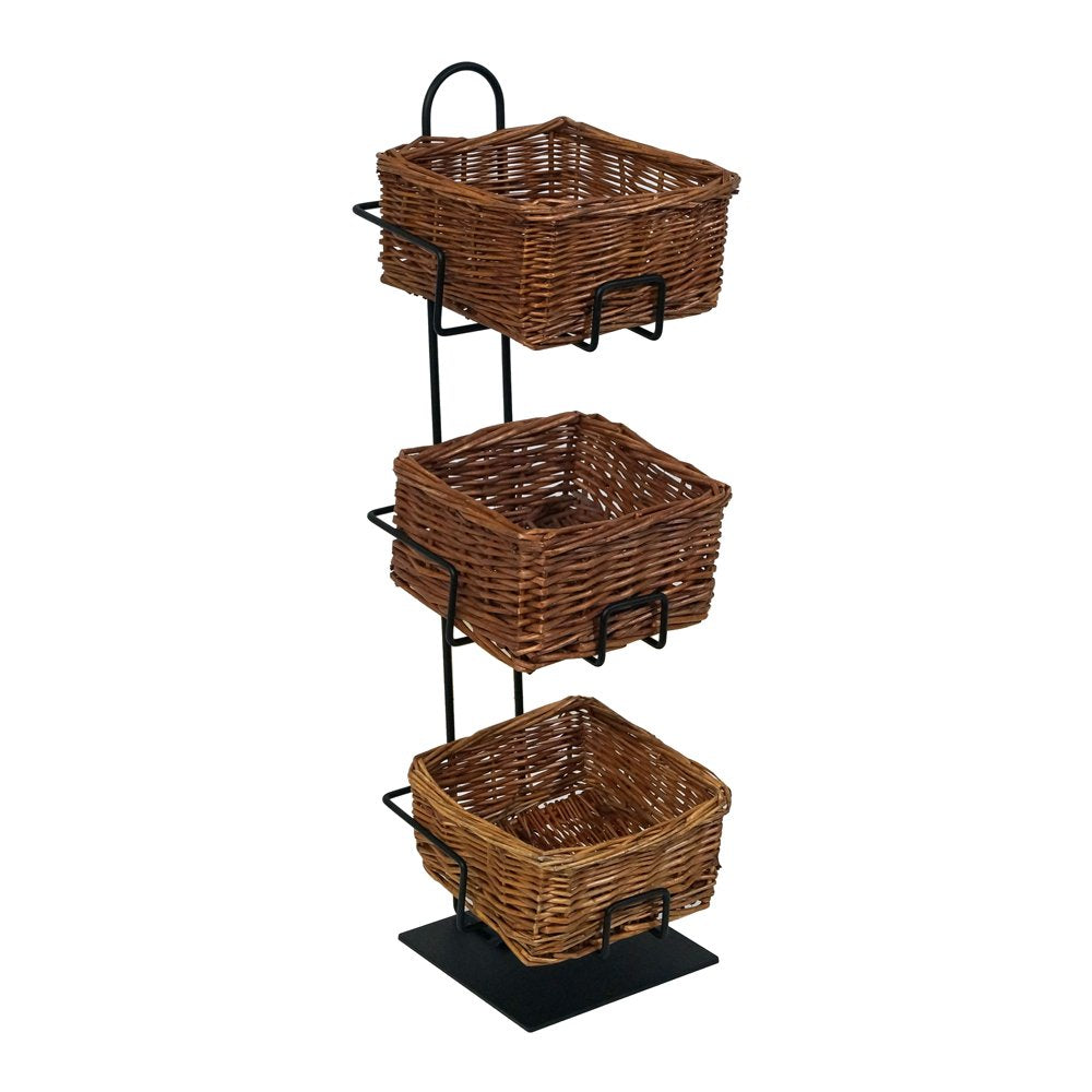 Mobile Merchandisers Cr0620-3B-Mb 3-Tier 3 Square Willow Basket Counter Display Rack,Brown
