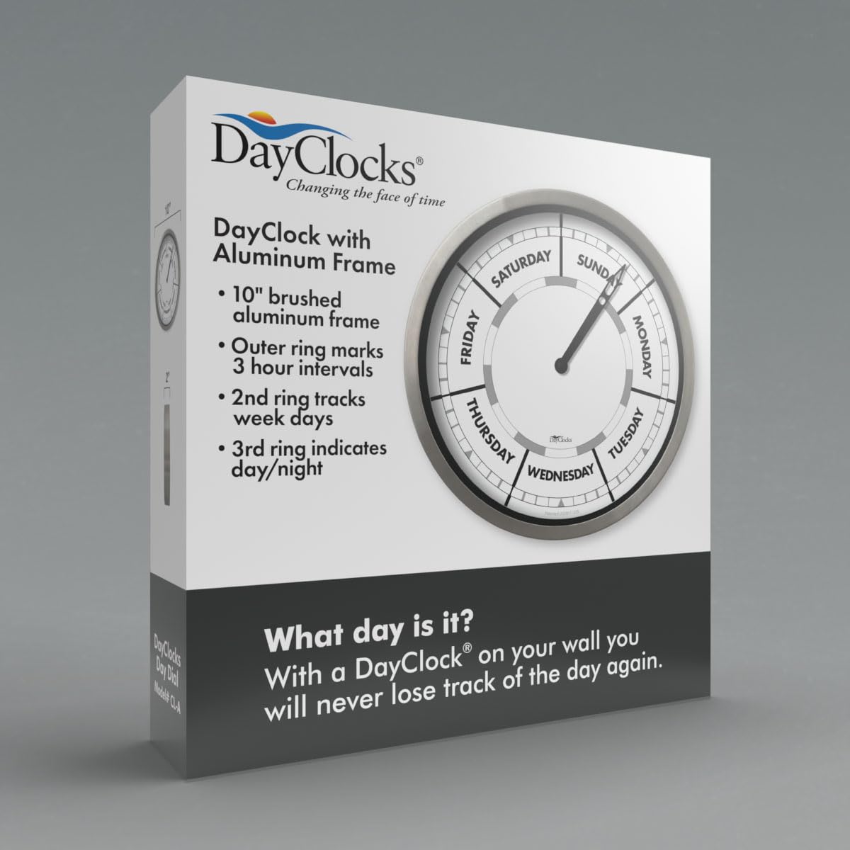 DayClocks Day of The Week Wall Clock with Aluminum Frame - Calendar Day Clock - Ideal Retirement Gift for Men & Women - 10