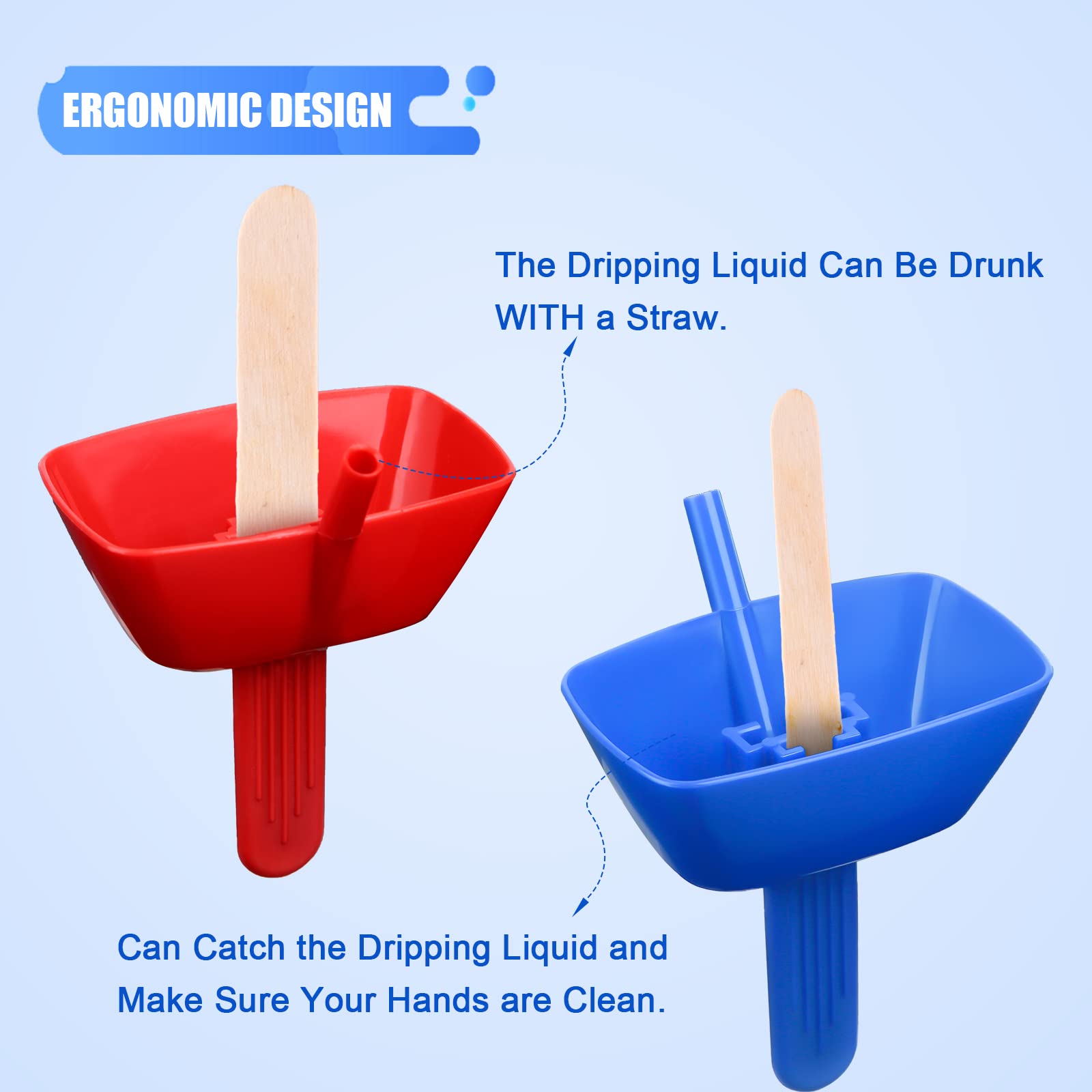 2Pcs Popsicle Holder, Drip Free Popsicle Holder Reusable Ice Pop Holder With Straw No Drip Frozen Treats Holder For Kids (Blue&R