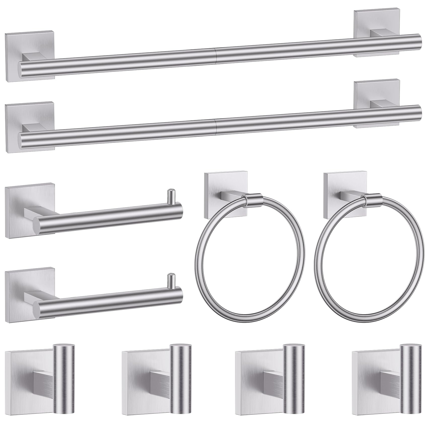 Brushed Nickel Bathroom Hardware Accessories Towel Bar Set, 10 Pieces Bathroom Towel Bar Holder Set, 23.6 Inch Stainless Steel T