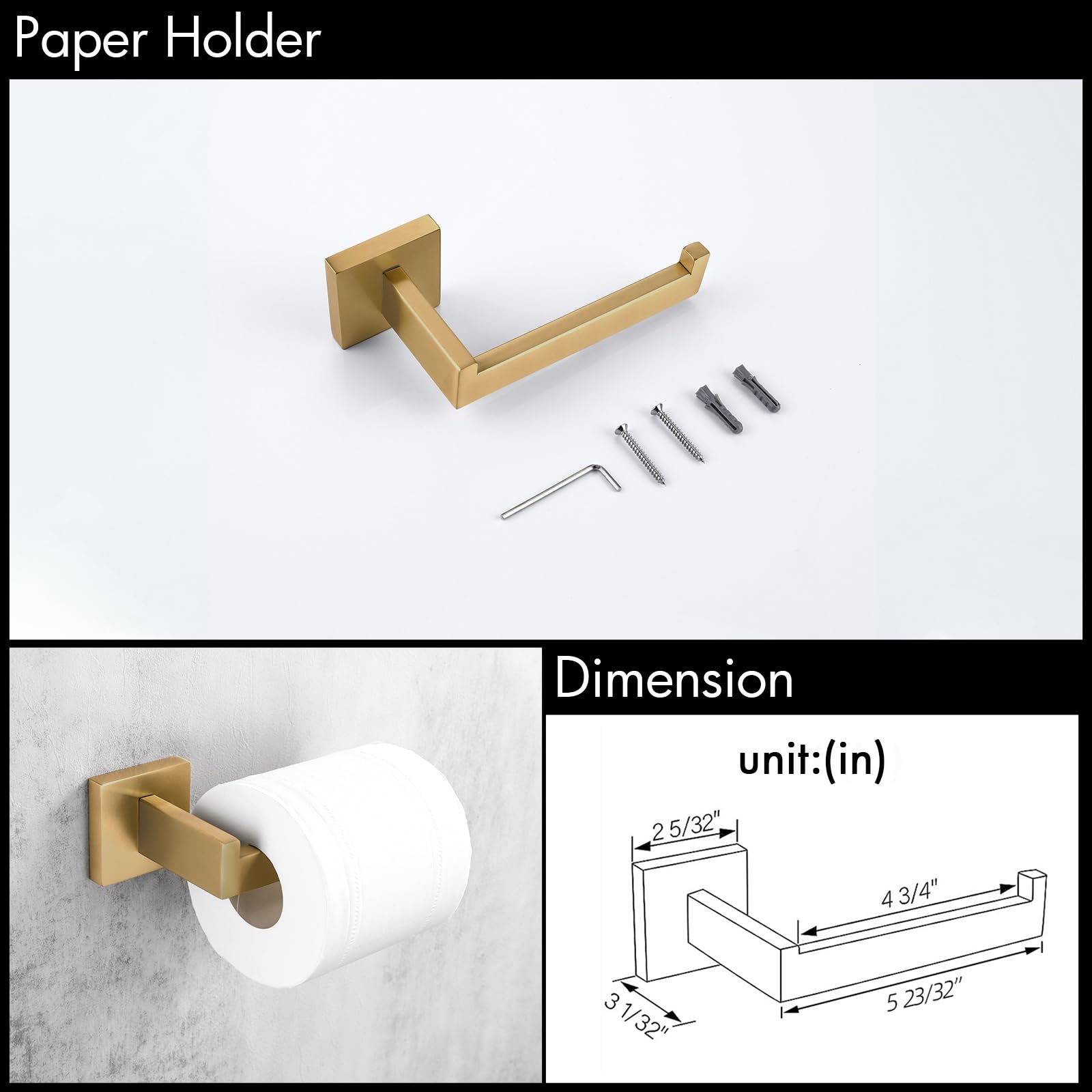 BAGNOLUX Brushed Brass Bathroom Accessories Set  4-Piece Wall Mounted Towel Bar Set Heavy Duty  23.6 Inch