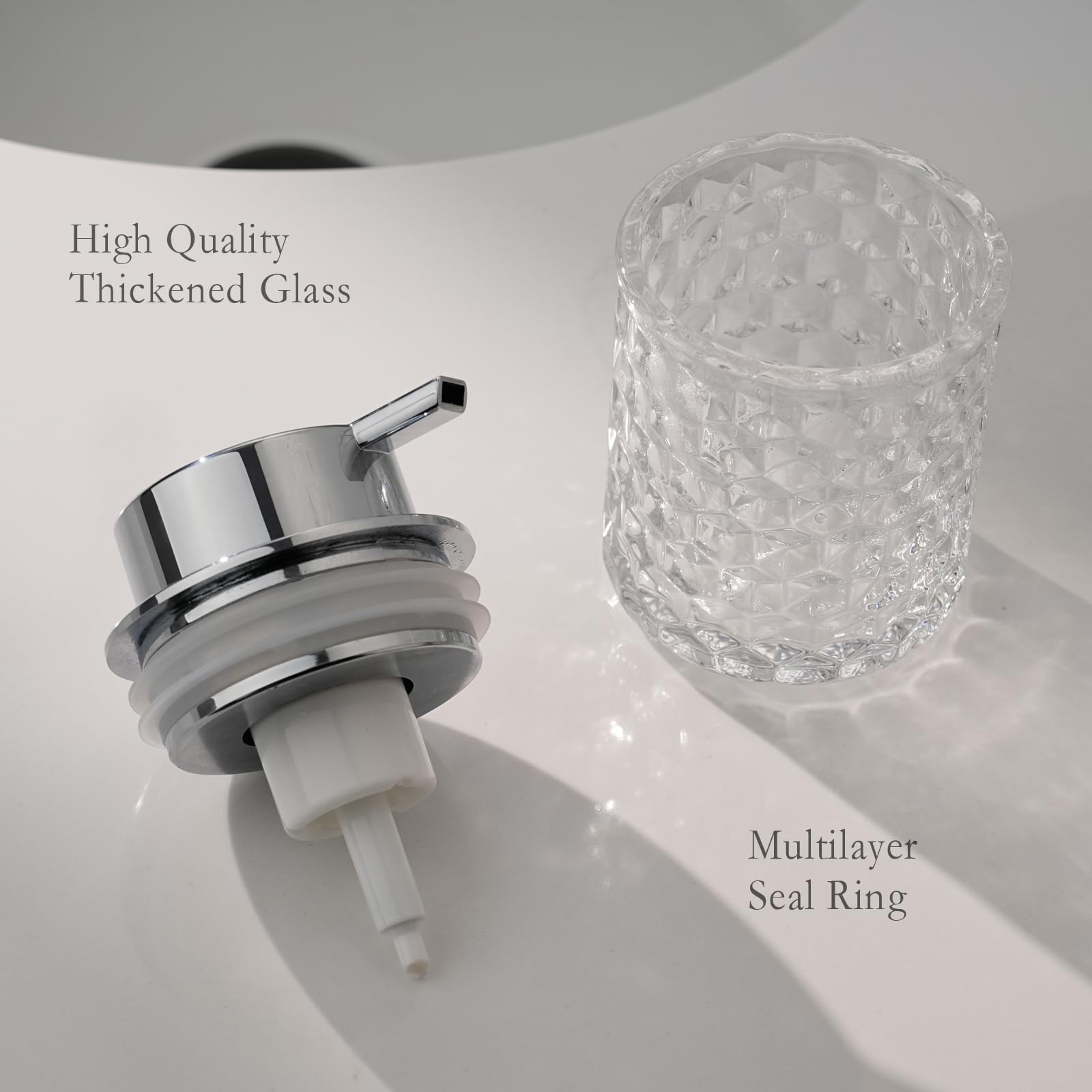 Cicufy Hand Soap Dispenser Glass, Refillable Liquid Dispenser For Bathroom & Kitchen,Lotion Dispenser With Large Silver Pump(Dia