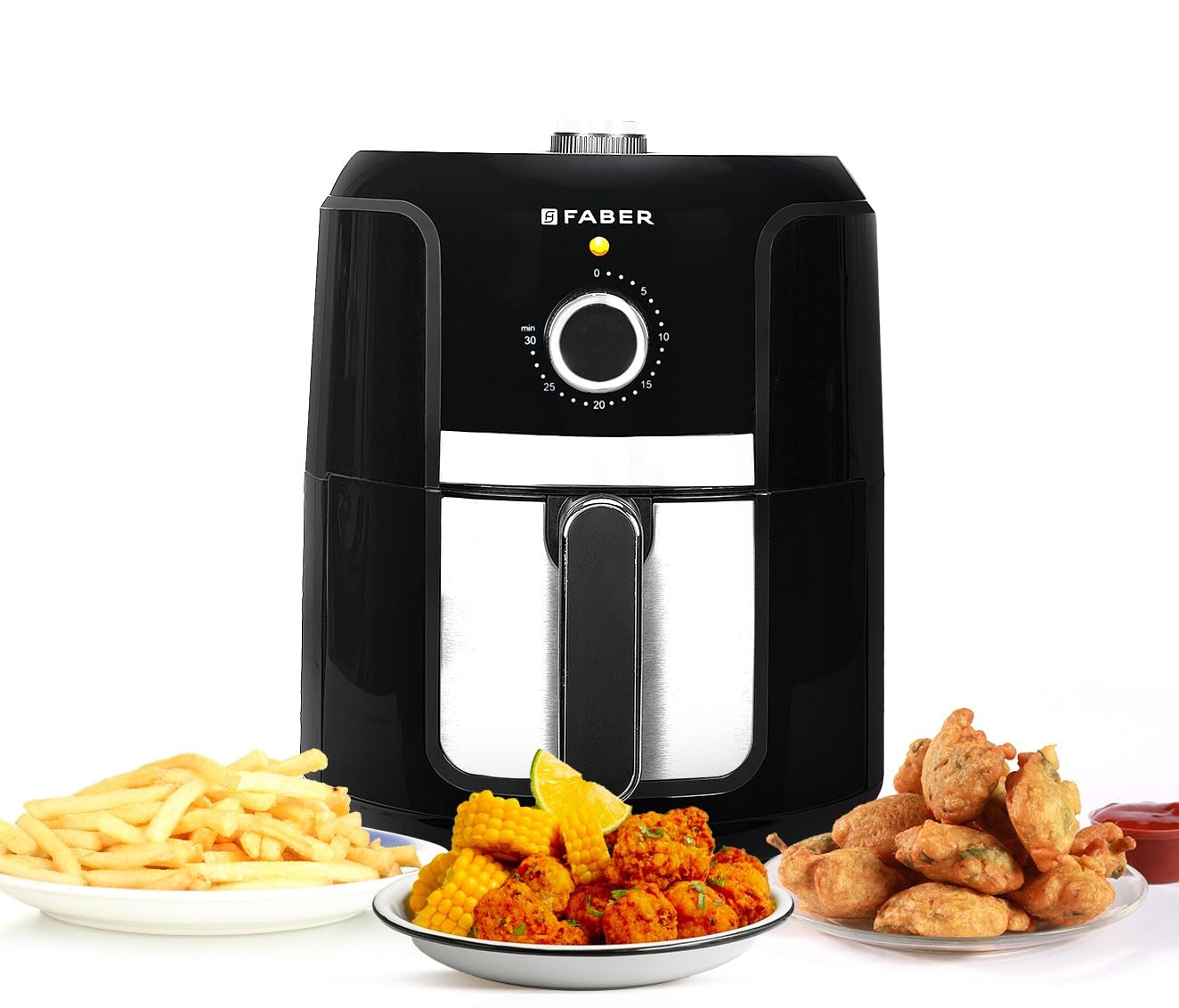 Faber 4L 1350W Manual Air Fryer| Fry, Bake, Roast, Toast, Grill & Reheat| 85% Less Oil, 360 Air Cooking |Temperature & Timer Con