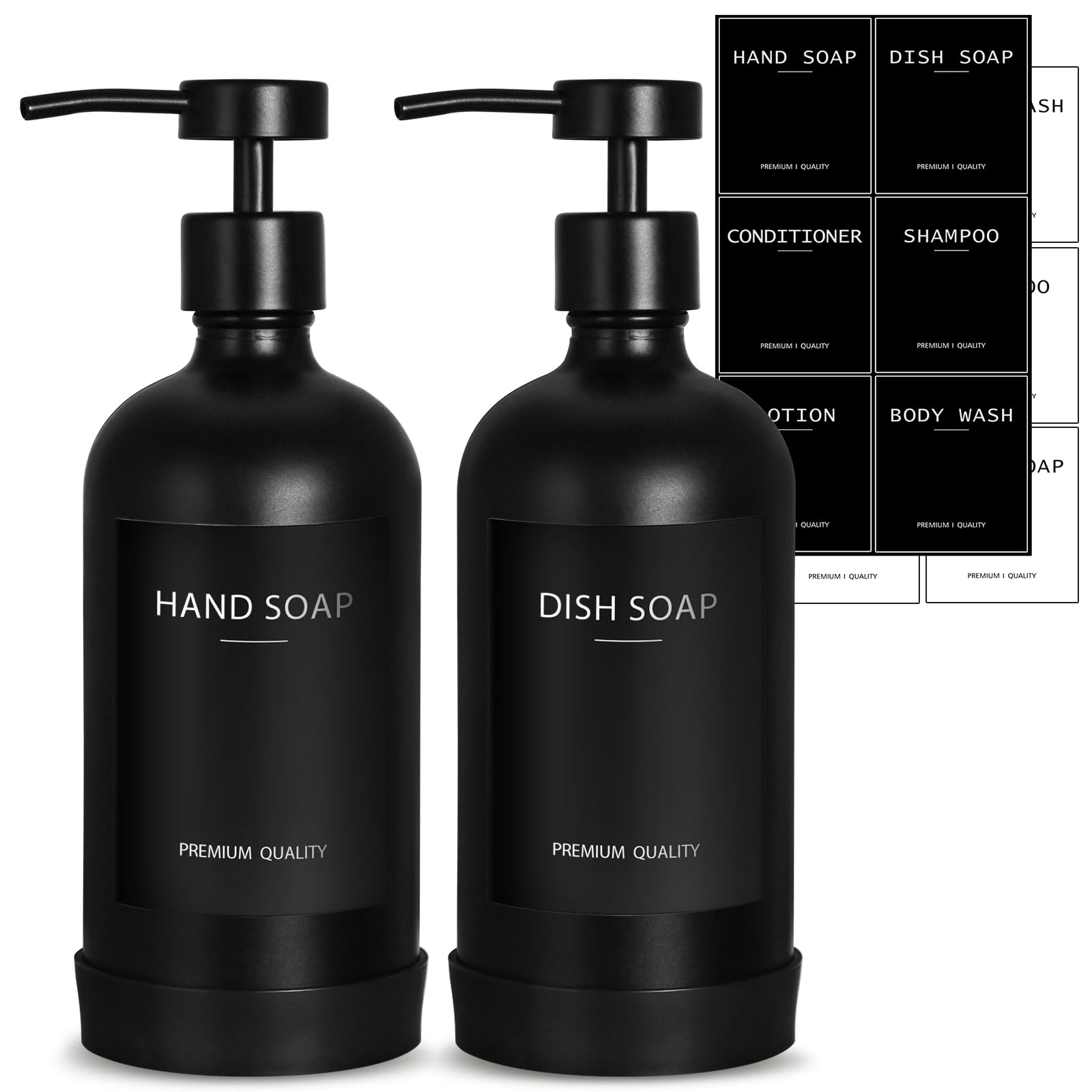 Black Glass Soap Dispenser With Stainless Steel Pump, Kitchen Soap Dispenser Set For Kitchen, Matte Black Hand Dish Soap Dispens