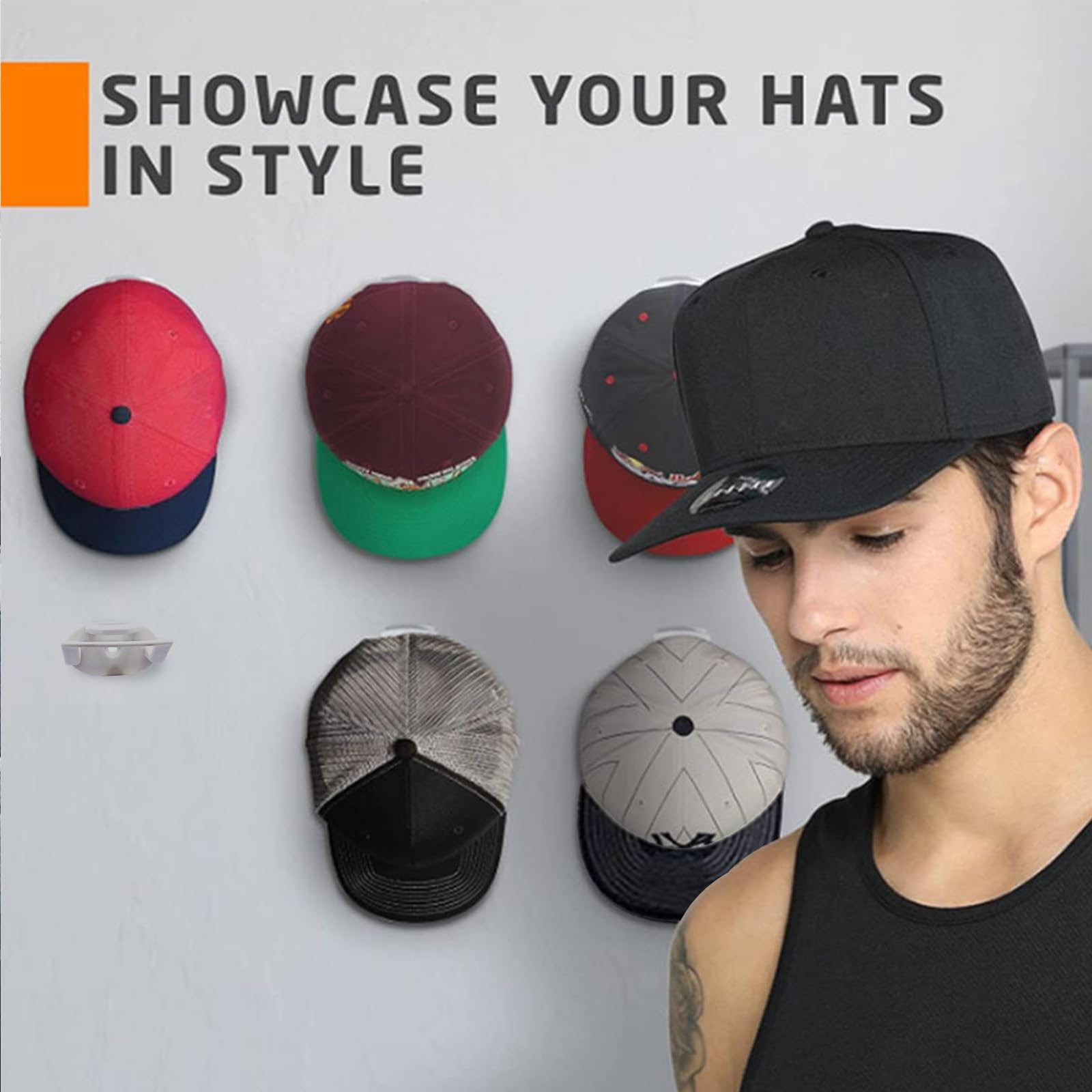 Ruipbote 24 Pack Baseball Hat Holder For Wall,Adhesive Hat Rack For Baseball Caps, Hat Hangers For Wall,Upgraded Adhesive Hat Di