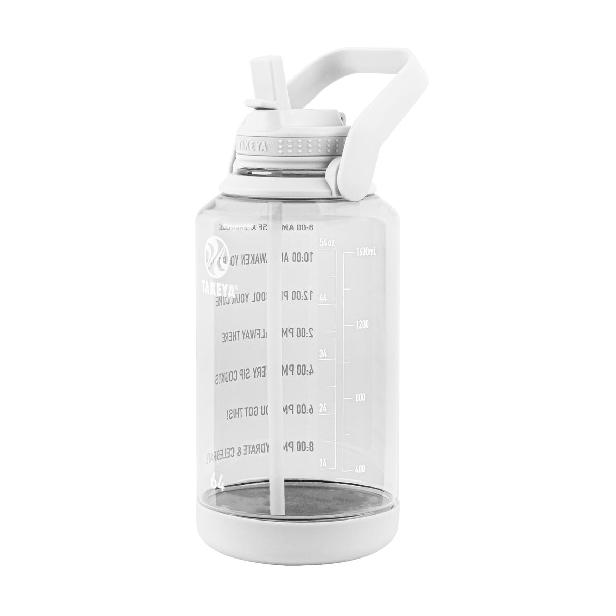 Takeya 64 Oz Motivational Water Bottle With Straw Lid With Time Marker, Half Gallon, Premium Quality Bpa Free Tritan Plastic, Cl