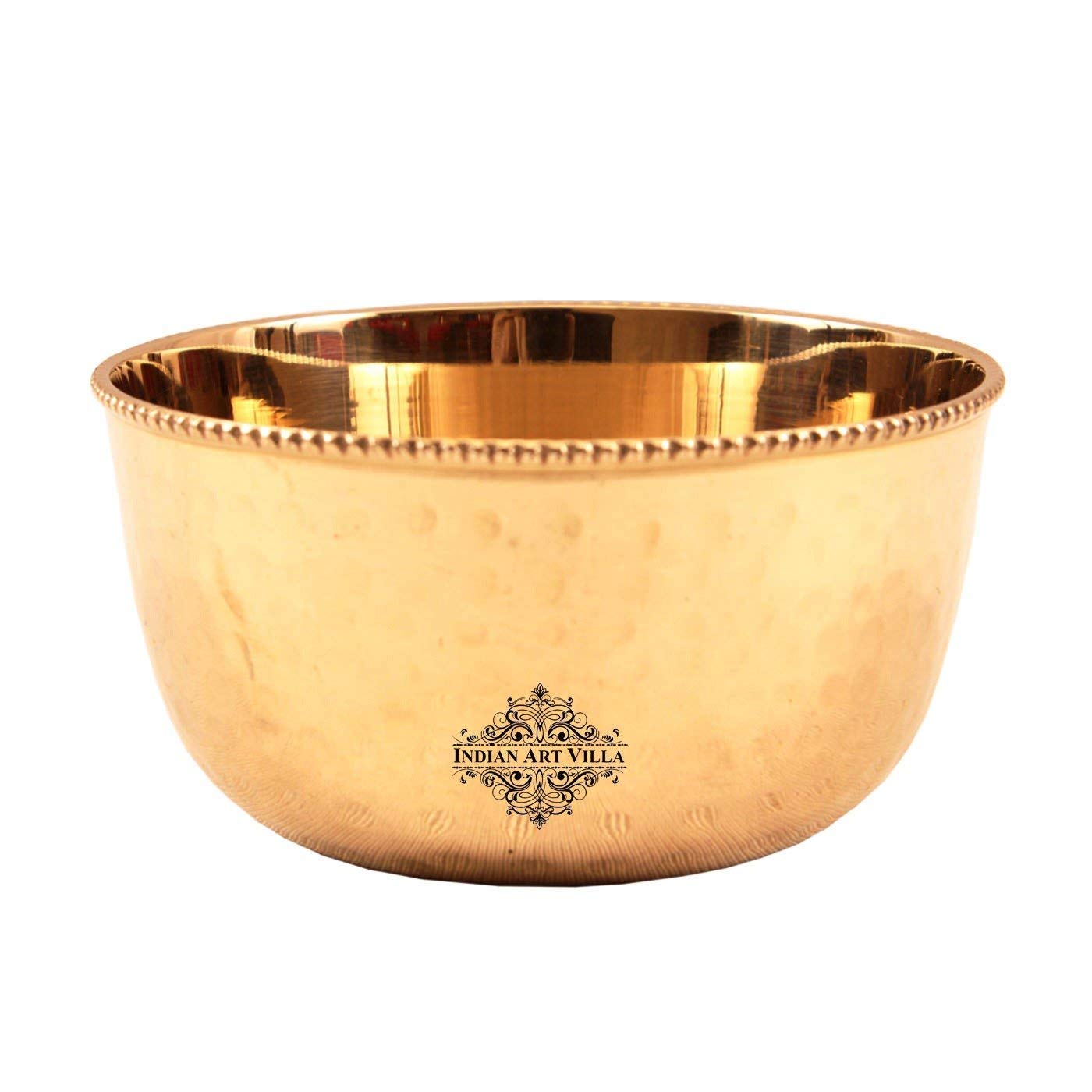 Indian Art Villa Pure Brass Hammered Beeded Design Flat Bottom Bowl, Decorative Dinnerware, Tableware And Serveware For Home Hot