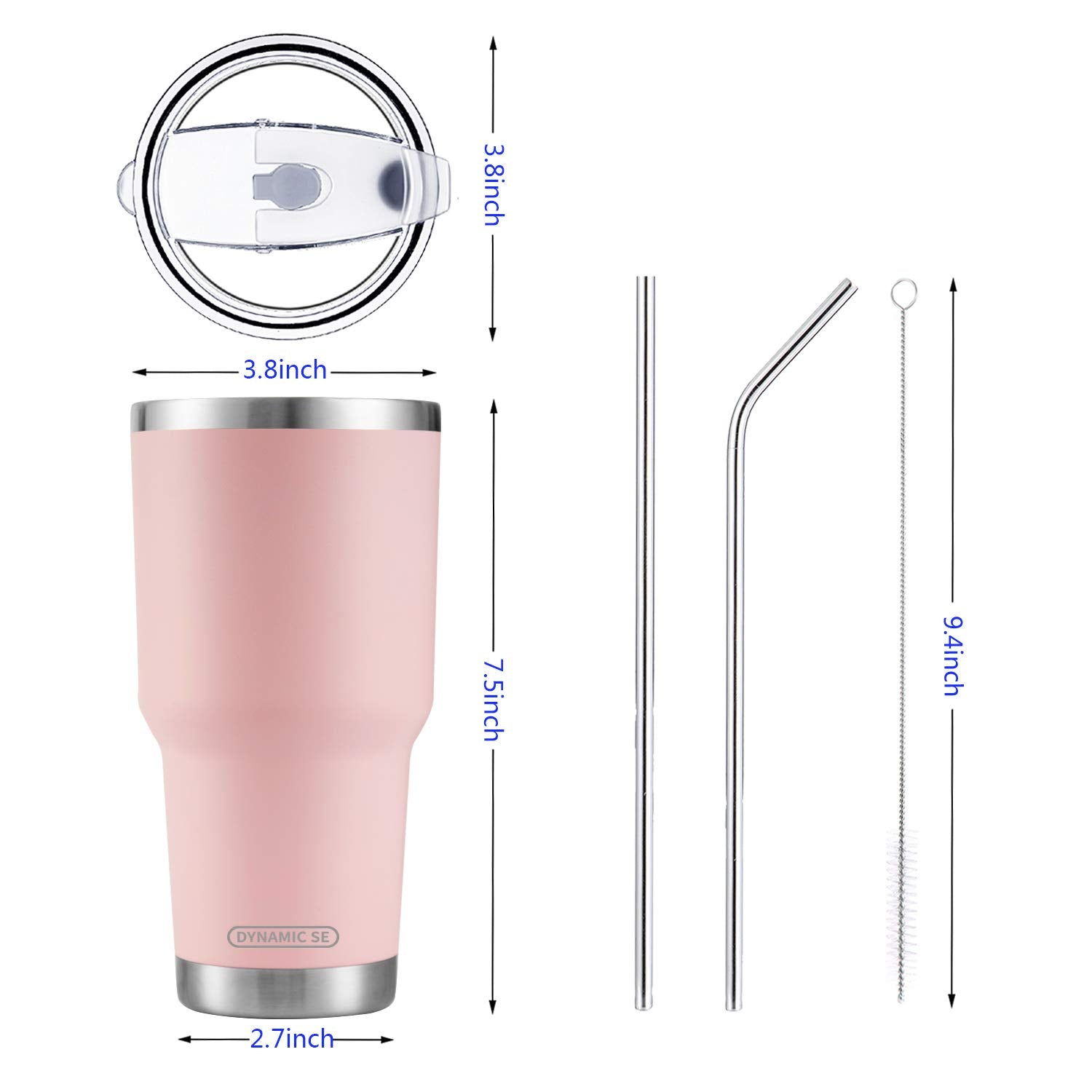 DS 30oz Sakura Pink Tumbler Stainless Steel Double Wall Vacuum Insulated Mug with Straw and Lid, Cleaning Brush for Cold and Hot