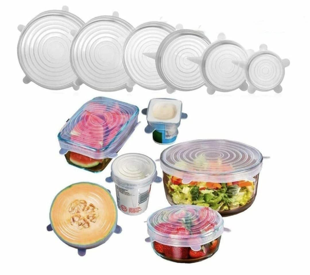 Madurai Famous Silicon Stretchable Airtight Lids, Flexible, Reusable Vaccum Sealer Food Wrap for Bowl, Cup, Pan etc. Set of 6