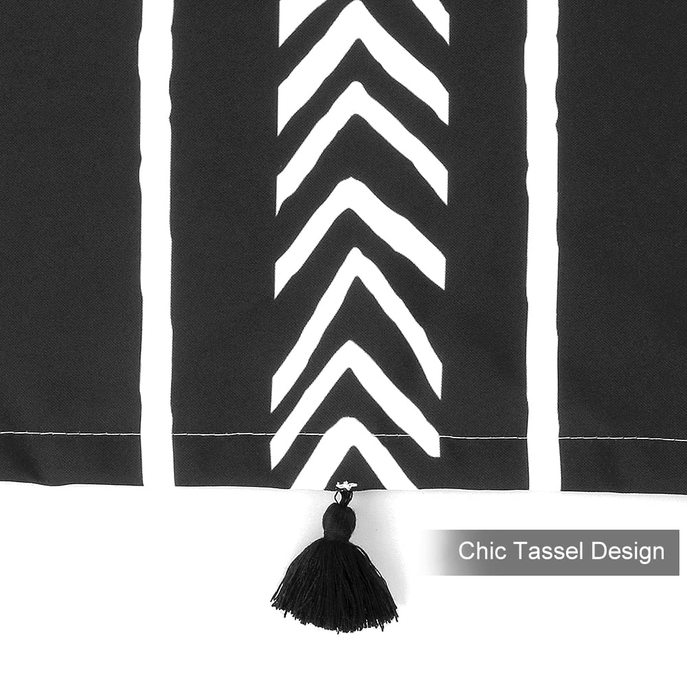 UPHOME Boho Black and White Fabric Tassel Triangle Stripes Geometric Shower Curtain Set with Hooks Chic Tribal Bathroom Decor Accessories (72X72 inch  Black)