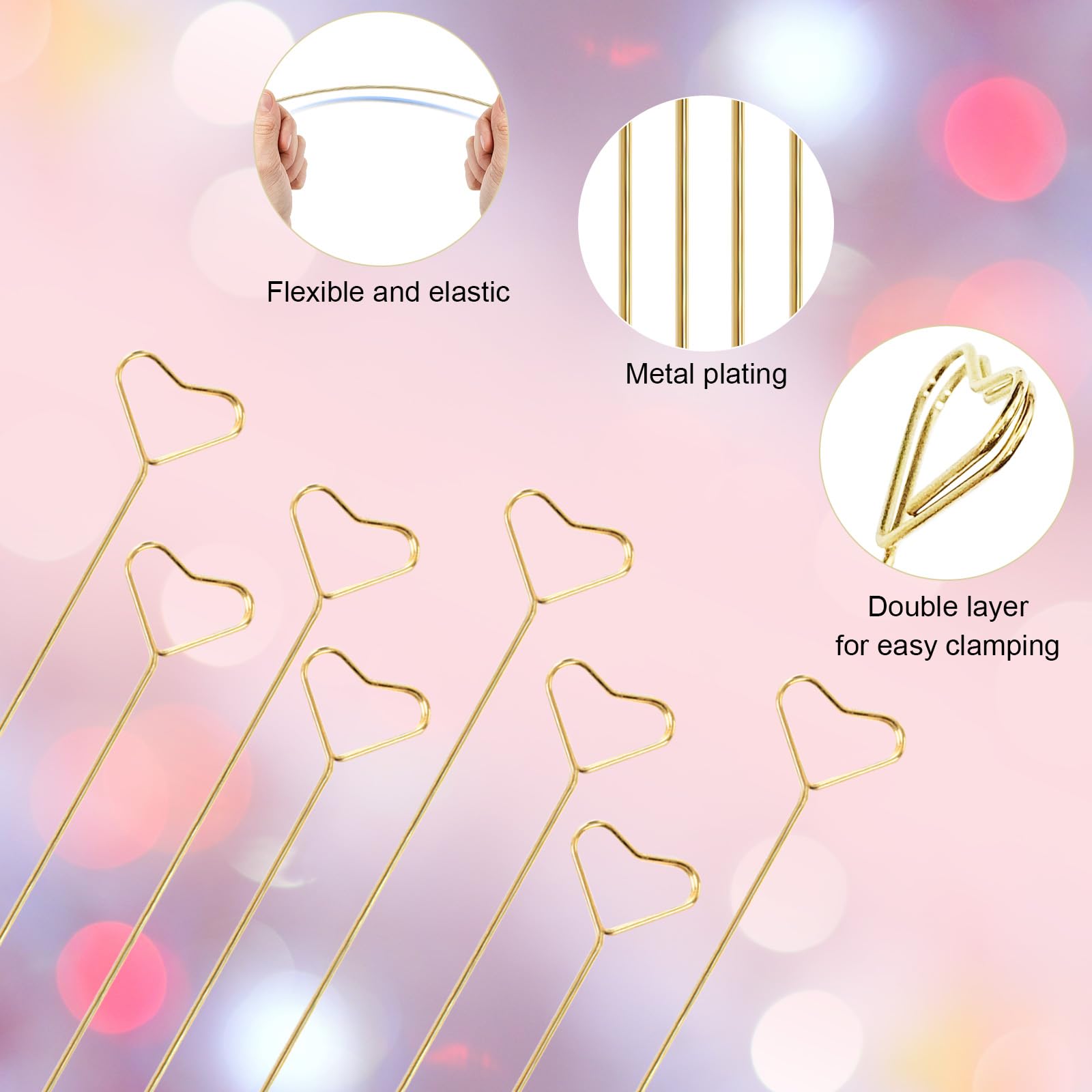 Rimoev 40 Pcs Floral Card Holder Picks, Heart Picture Holders, Photo Holder Pick Stick, Gold Floral Place Card Holder, Floral Pi