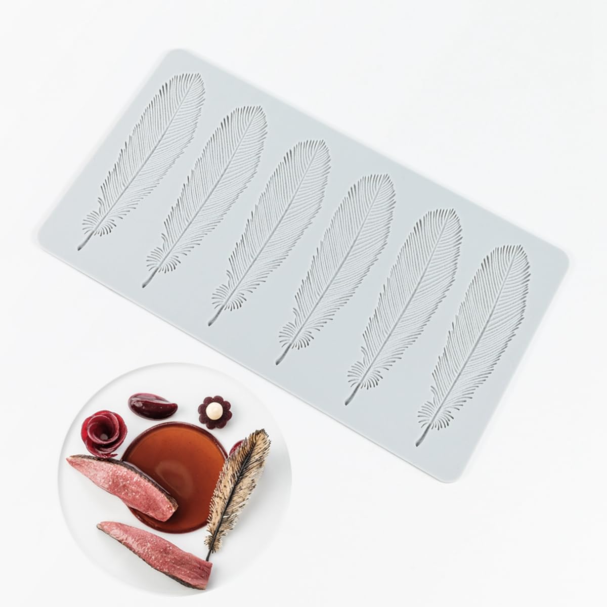 mostsom Wedding Silicone Lace Mold, 3D Feather Embossing Stencil for Fondant, Clay, Resin, Chocolate, Soap Decorating, DIY Craft