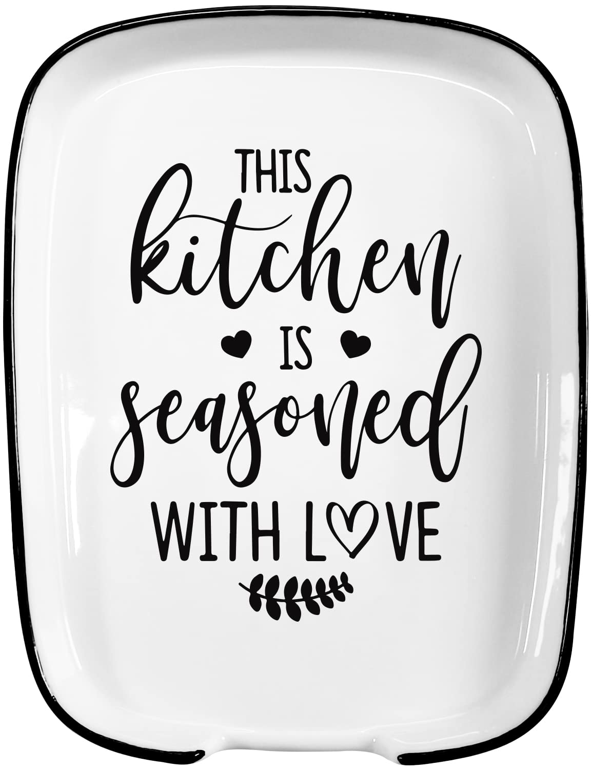 KBWUZ Ceramic Spoon Rest for Kitchens Stove Top Counter, Funny This Kitchen is Seasoned with Love White Spoon Holders for Chef, 