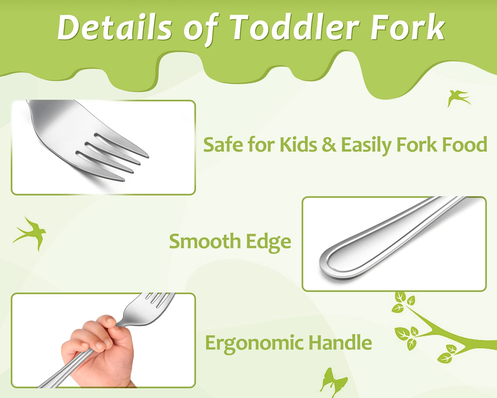 Teamfar Toddler Forks, 6 Pcs Stainless Steel Kids Utensil Small Fork For Child Self Feeding, With Line Patterned Edge, Non Toxic