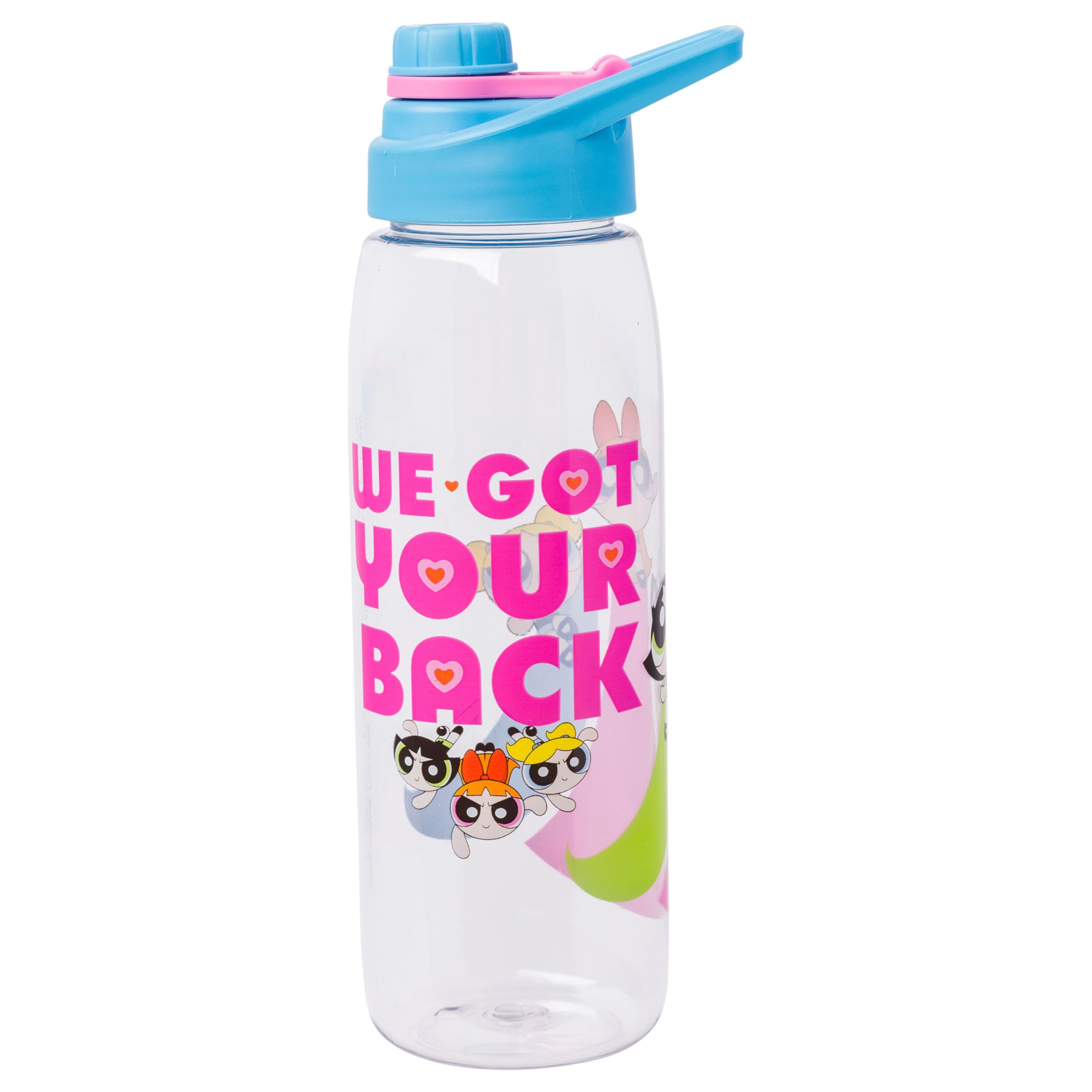 Silver Buffalo Powerpuff Girls We Got Your Back Featuring Bubbles  Buttercup  and Blossom Water Bottle with Screw Lid  28 Ounces