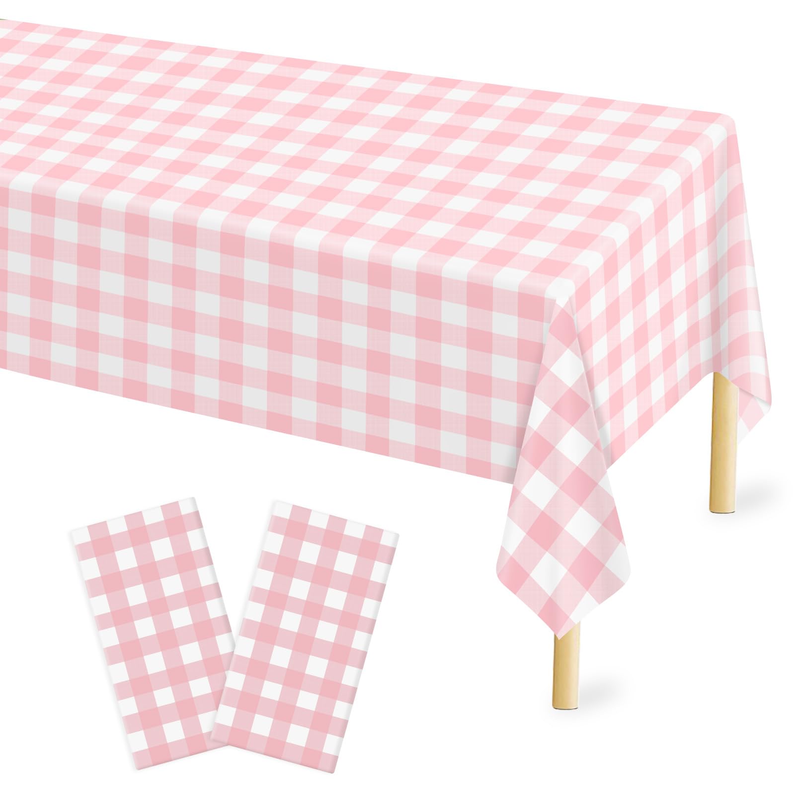 Pink Gingham Tablecloth 54    108 Inches Pink And White Checkered Table Cloth Disposable Plastic Waterproof Tablecover For Outdo