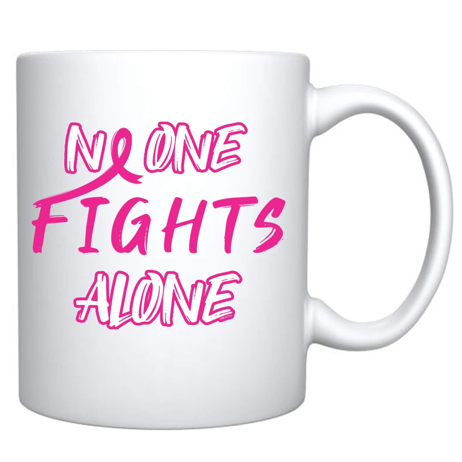 Veracco No One Fight Alone Cancer Awareness Pink Ribbon Ceramic Coffee Mug Motivational Inspirational Uplifting FunnyGift For Br