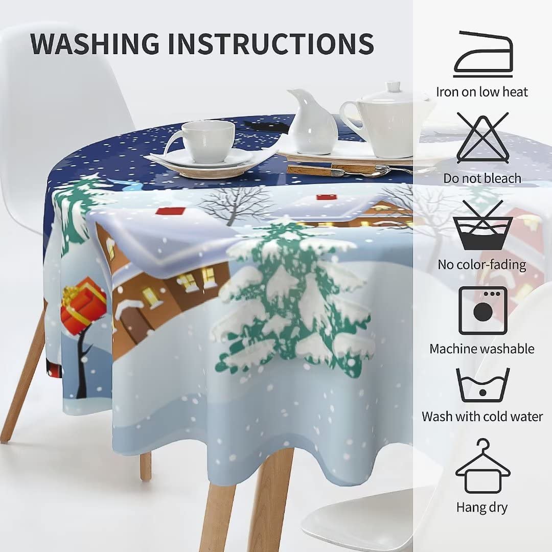 BETGINY Christmas Tablecloth - 60 Inch Round Blue Winter Snowman Xmas Tree Santa Stars Snow Table Cloth Dust-Proof Wrinkle Resis