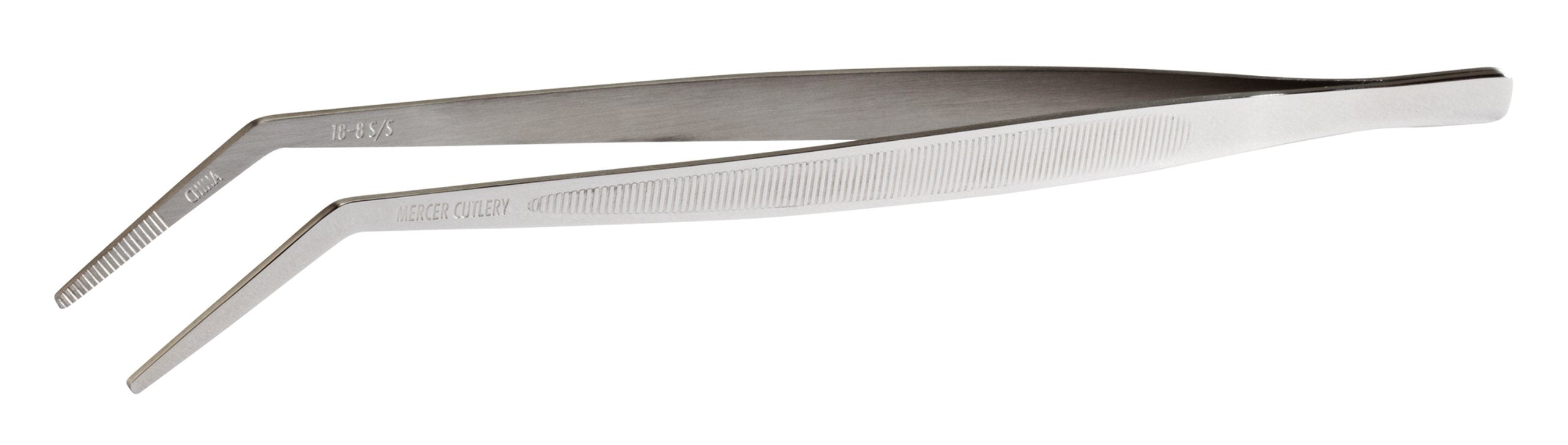 Mercer Culinary 18-8 Stainless Steel Precision Tongs Curved Tip, 9-3/8 Inch
