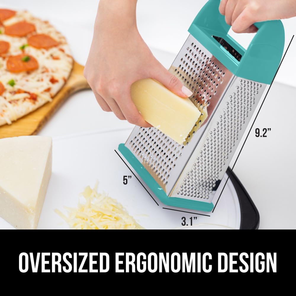 Gorilla Grip Professional 100% Bpa Free 4-Sided Cheese Slicer Grater, Stainless Steel Xl Box Graters Ergonomic Handle, Ginger Ca