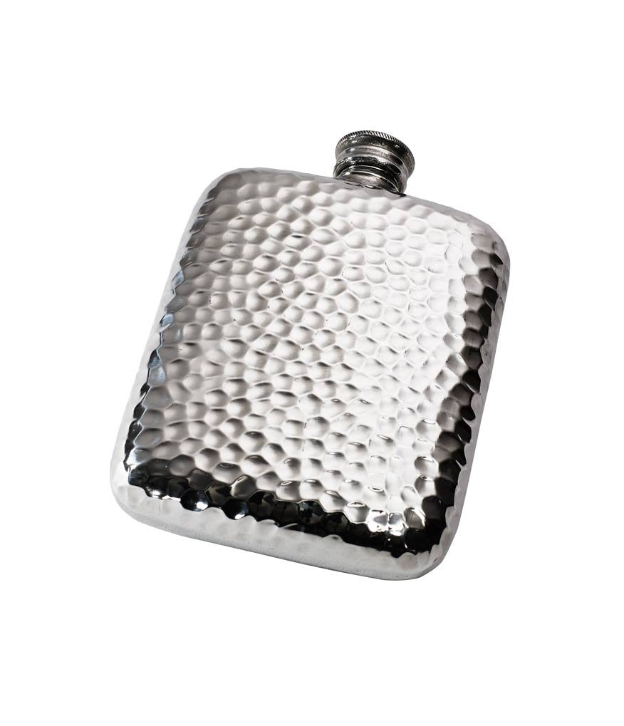 Wentworth Pewter Hammered Pewter Cushion Pocket Flask, Spirit Flask