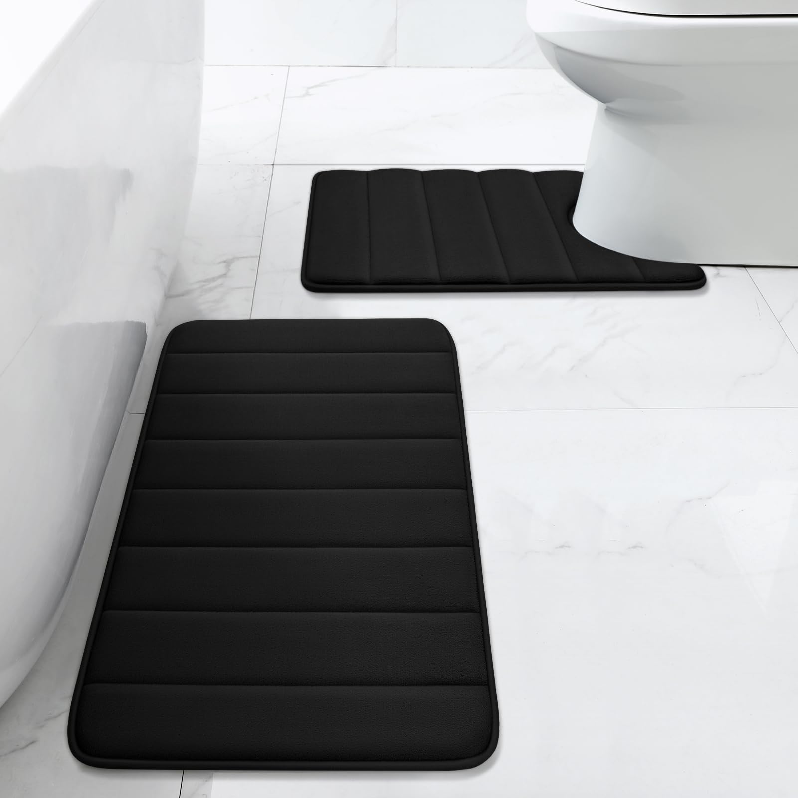 Bysure Bathroom Rugs Sets 2 Piece, Memory Foam Non Slip Extra Soft Absorbent Machine Washable Toilet Bath Mats (Grey, 20X32+U-Sh