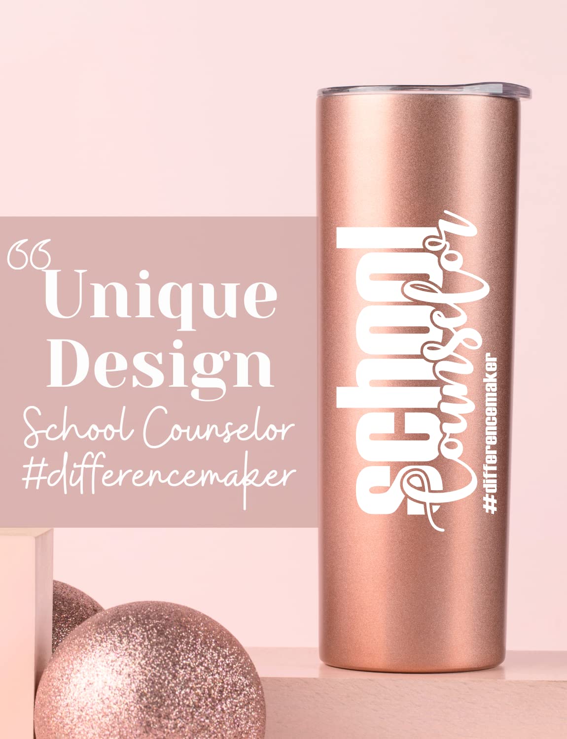 Onebttl Counselor Gifts For Women, Appreciation Gifts For Counselors, 20Oz Stainless Steel Skinny Tumbler With Lid Straw - Schoo