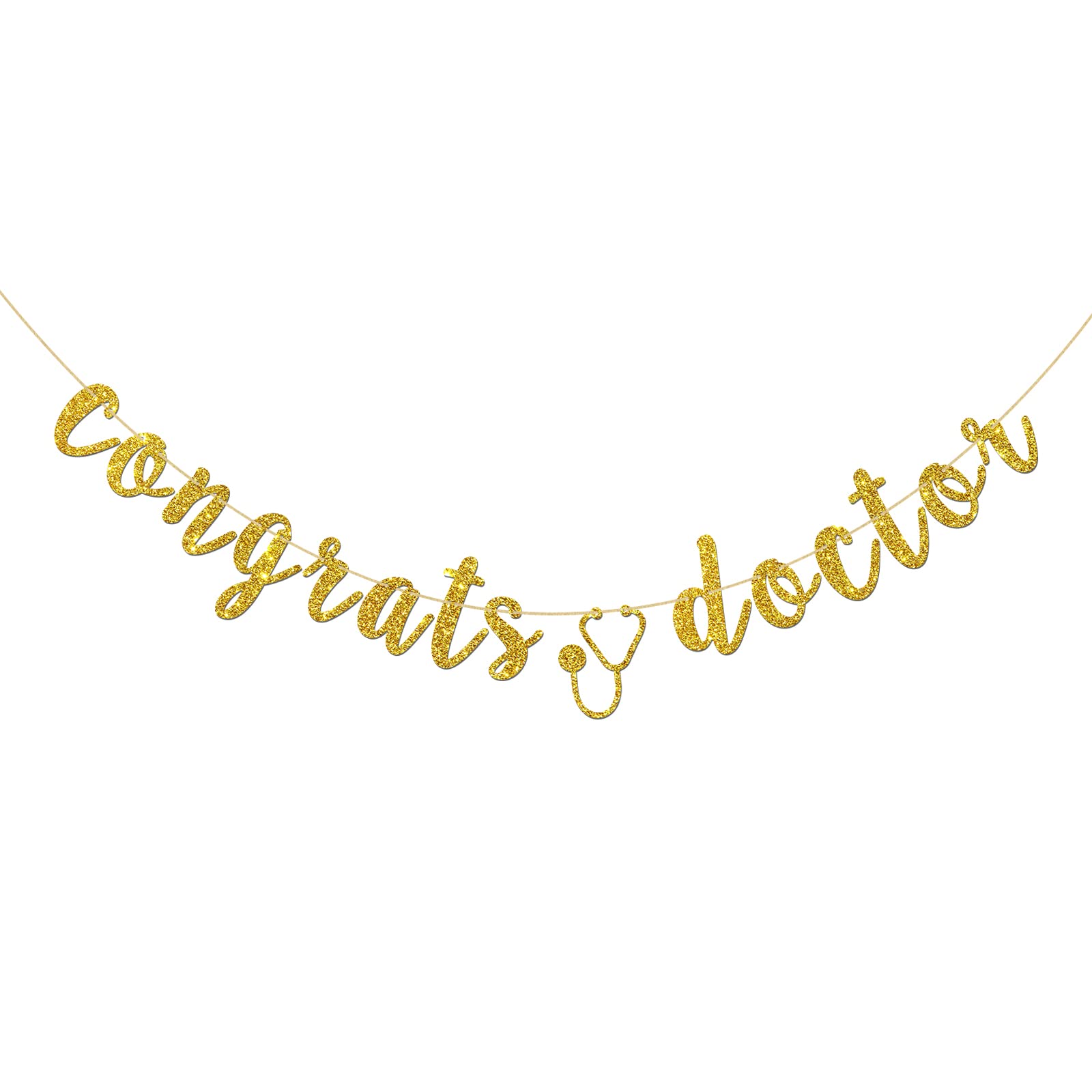 Innoru Gold Glitter Congrats Doctor Banner, Congrats Grad Sign - Medical Doctor Graduation College Graduation Party Bunting Deco