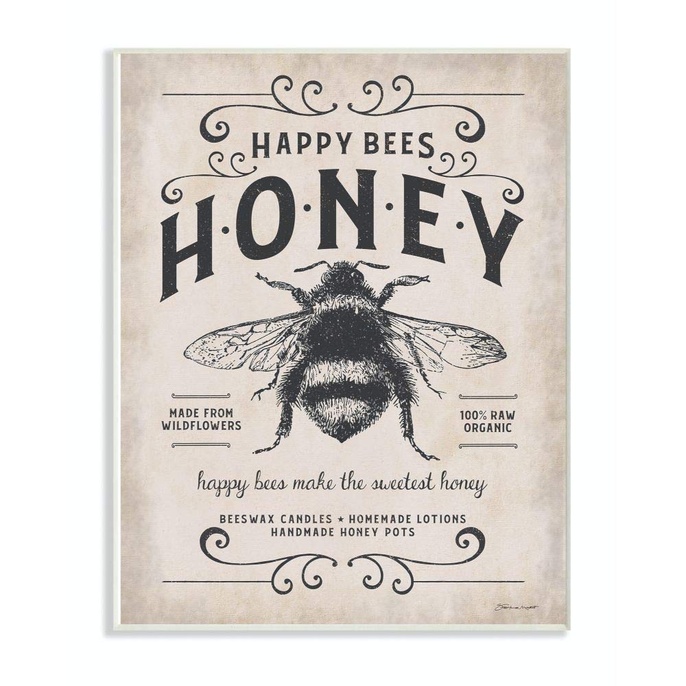 Stupell Industries Honey Bee Rustic Farm Textured Word Design Wall Plaque, 10 X 15, Multi-Color