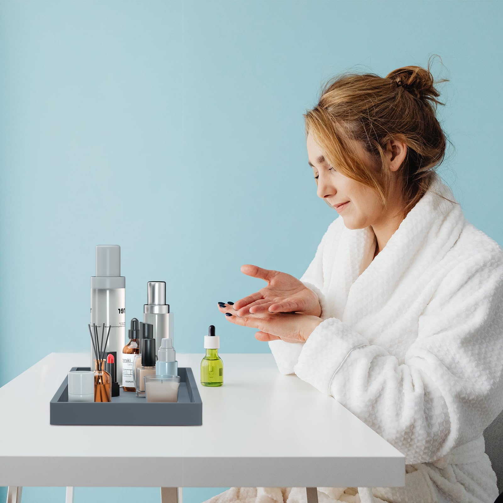 Bbk Bathroom Vanity Tray- 2 Pack (7.8'' And 11.8'') Silicone Bathroom Tray For Counter, Perfume Key Trinket Ring Tray, Decor Soa