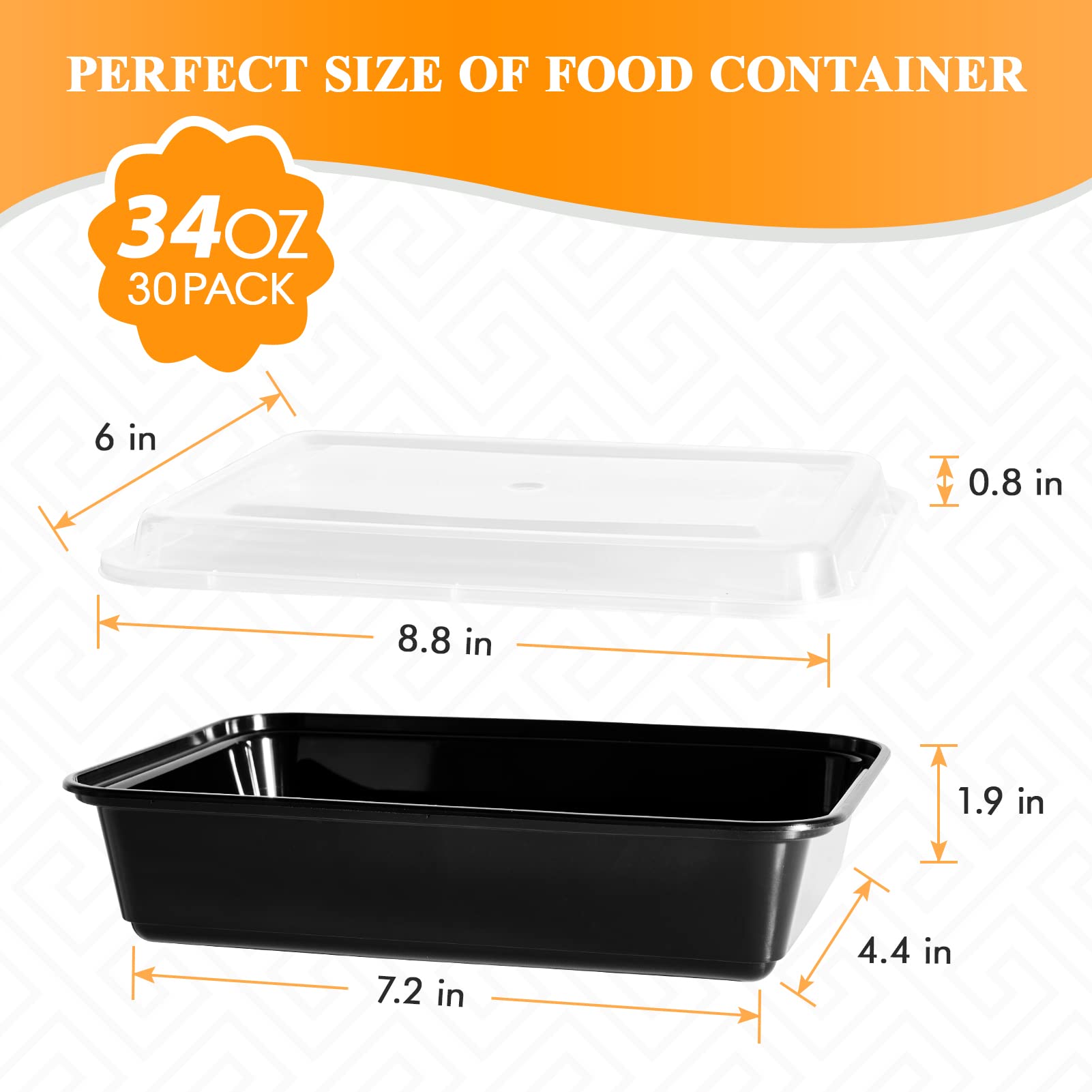 Muchii 34 Oz Meal Prep Container With Lids, [30 Pack] Big To Go Containers With Lids, Plastic Food Containers, Disposable Lunch