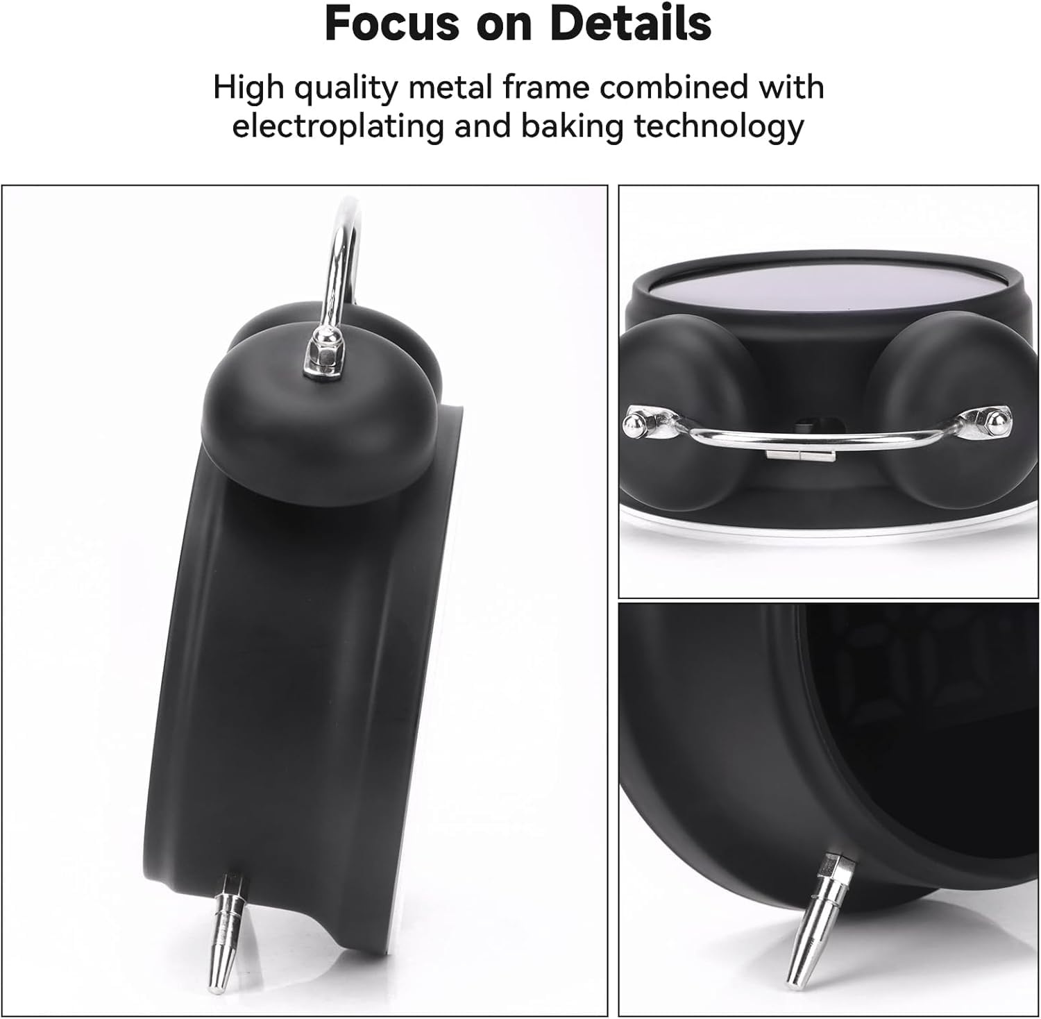 Aerys 4.5-Inch Digital Alarm Clock, Double Bell Led Silent Metal Clock With Night Light, Loud Bedside Alarm For Heavy Sleepers,