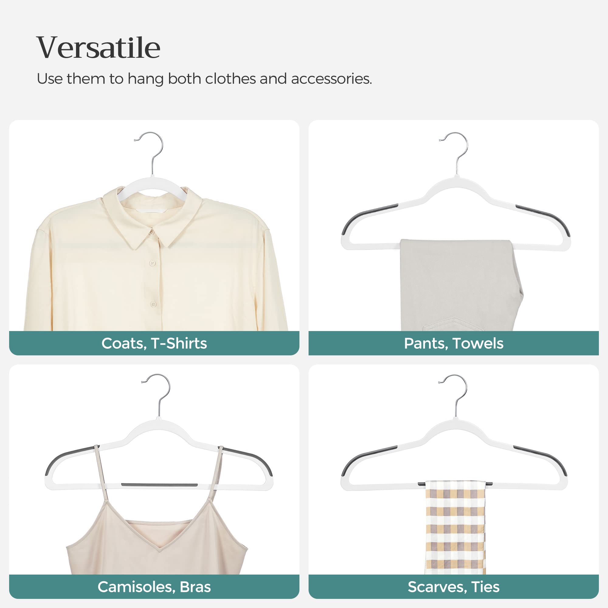 Songmics Clothes Hangers, Pack Of 50 Plastic Coat Hangers, Space-Saving, 0.2 Inches Thick, 17.7 Inches Wide, 360 Swivel Hook, Cl