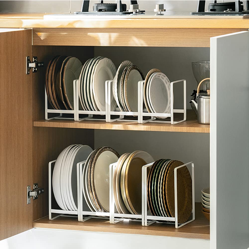 4Pcs Plate Holders Organizer, Metal Dish Storage Dying Display Rack For Cabinet, Counter And Cupboard - White, 2 Small And 2 Lar
