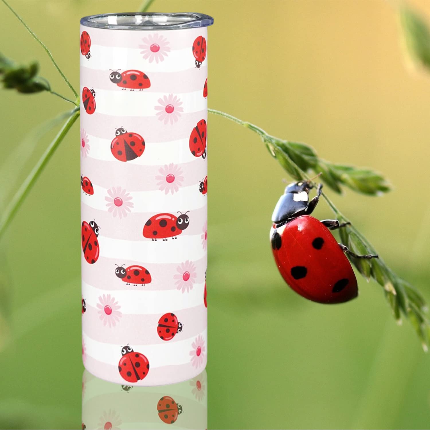 Mofvugz Ladybug Gifts For Women Girls, Cute Ladybugs Daisy Floral Tumbler Cup Coffee Travel Mug, Lady Bug Pink Metal Thermal Ins