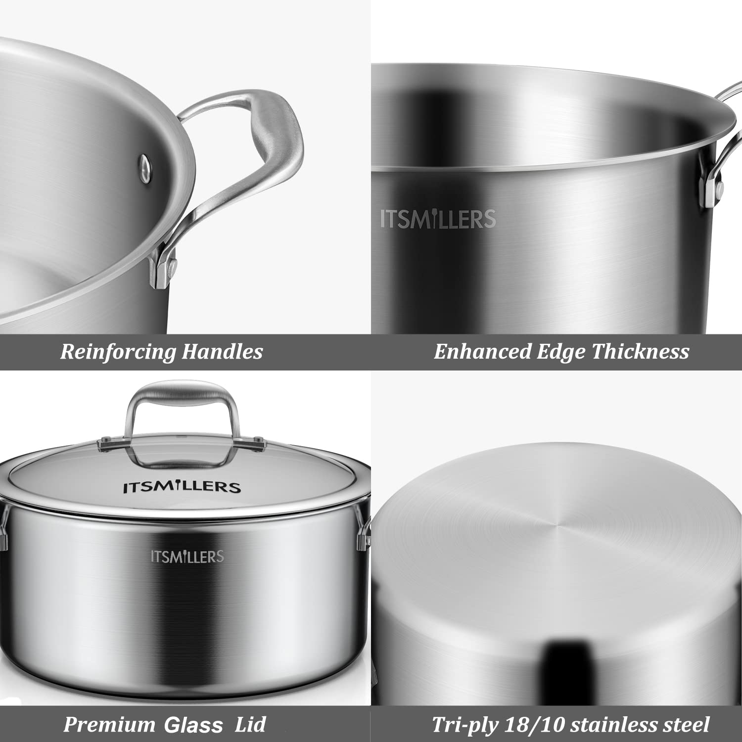 Itsmillers Gourmet Tri-Ply Stainless Steel Stockpot, Nickel Free Soup Pot, 7Qt With Lid, Dutch Oven Cooking Pot, With Silicone O