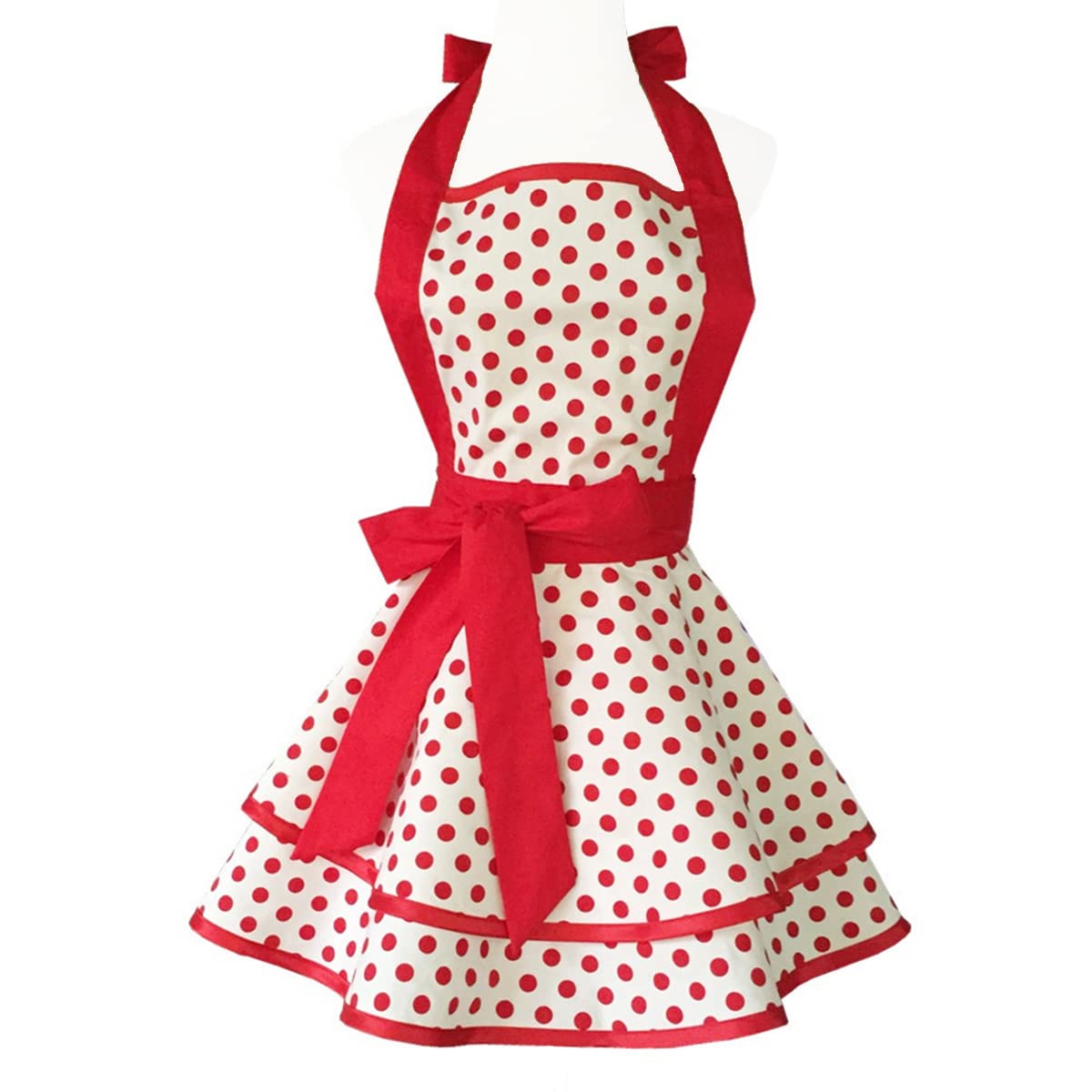 Hyzrz Lovely Handmade Cotton Retro Aprons For Women Girls Cake Kitchen Cook Apron For Mother'S Gift (Red Dot)