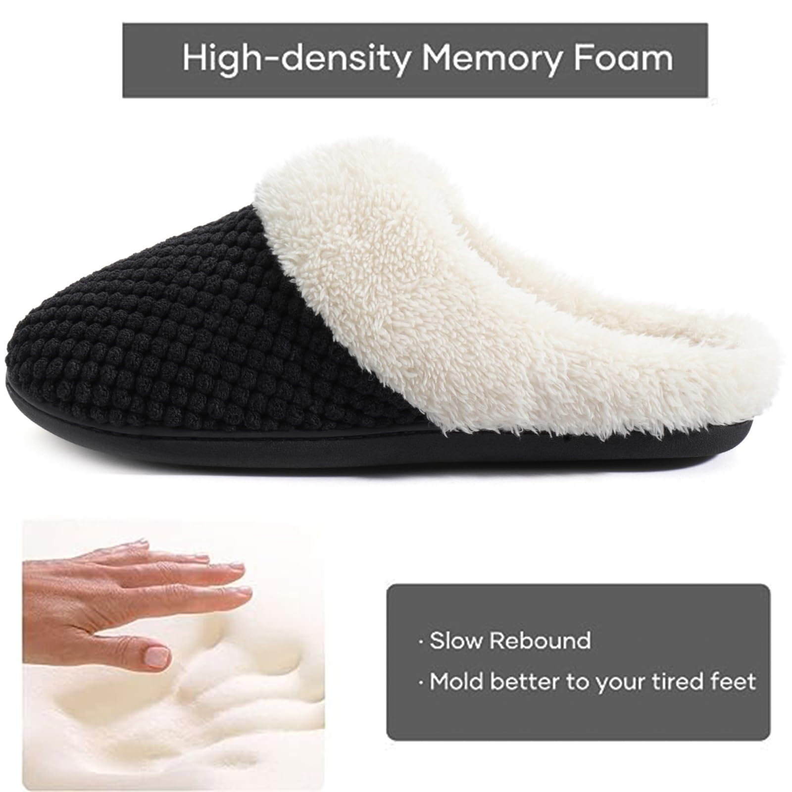 Ultraideas Comfy Coral Fleece House Slippers For Women With Memory Foam, Slip-On House Shoes For Indoor And Outdoor Use (Crow Bl