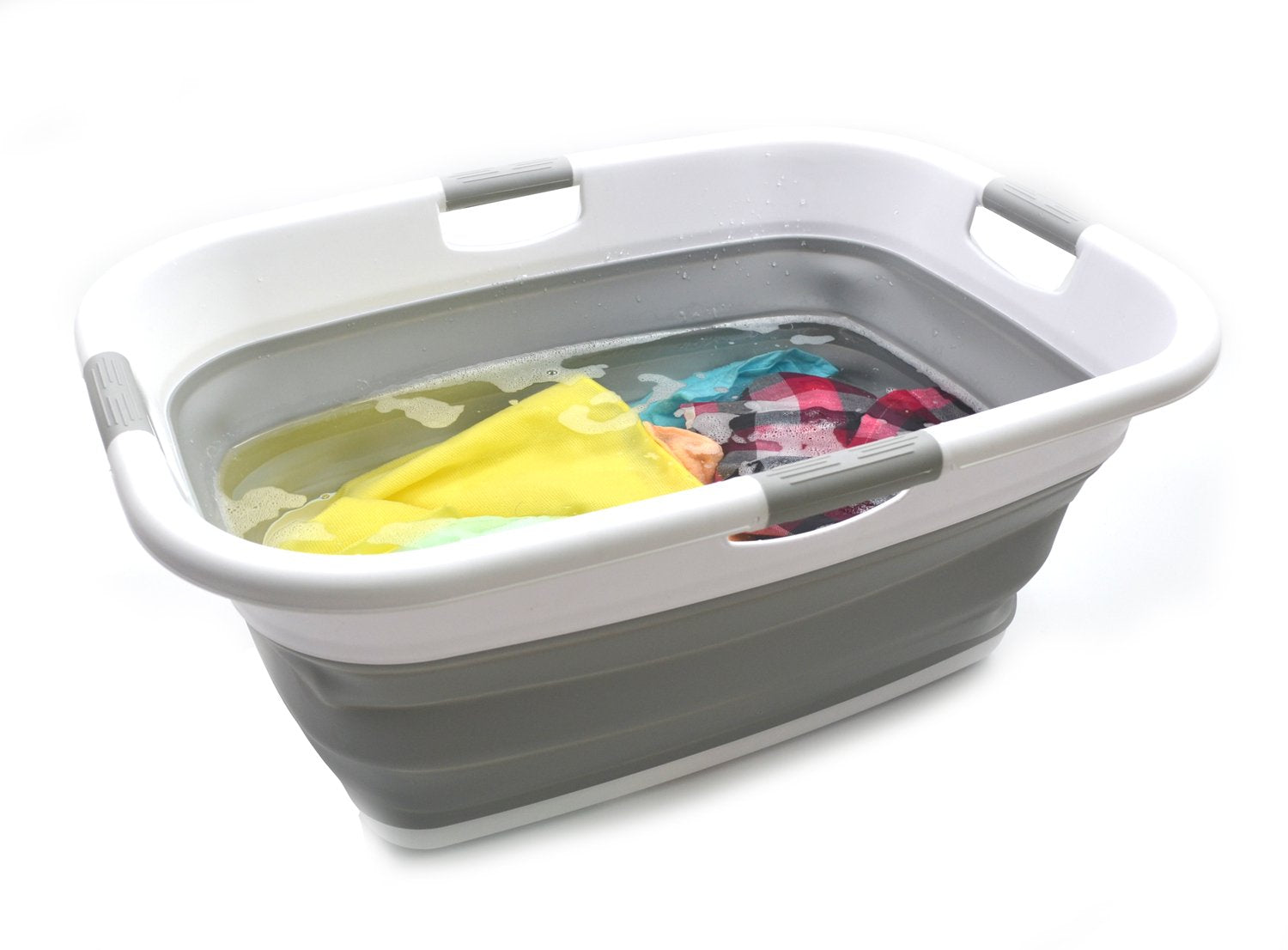 Sammart 49L (12.9 Gallon) Collapsible 3-Handled Plastic Laundry Basket - Oval Tub - Portable Washing Tub-Space Saving Laundry Ha