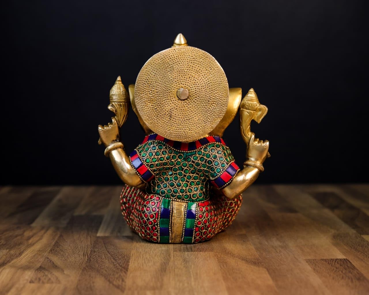 Mridaya Brass Ganesha Statue With Mosaic Stonework, 21 Cm Brass Ganesh Statue, Ganpati Idol, Good Luck Gift For New Beginnings,
