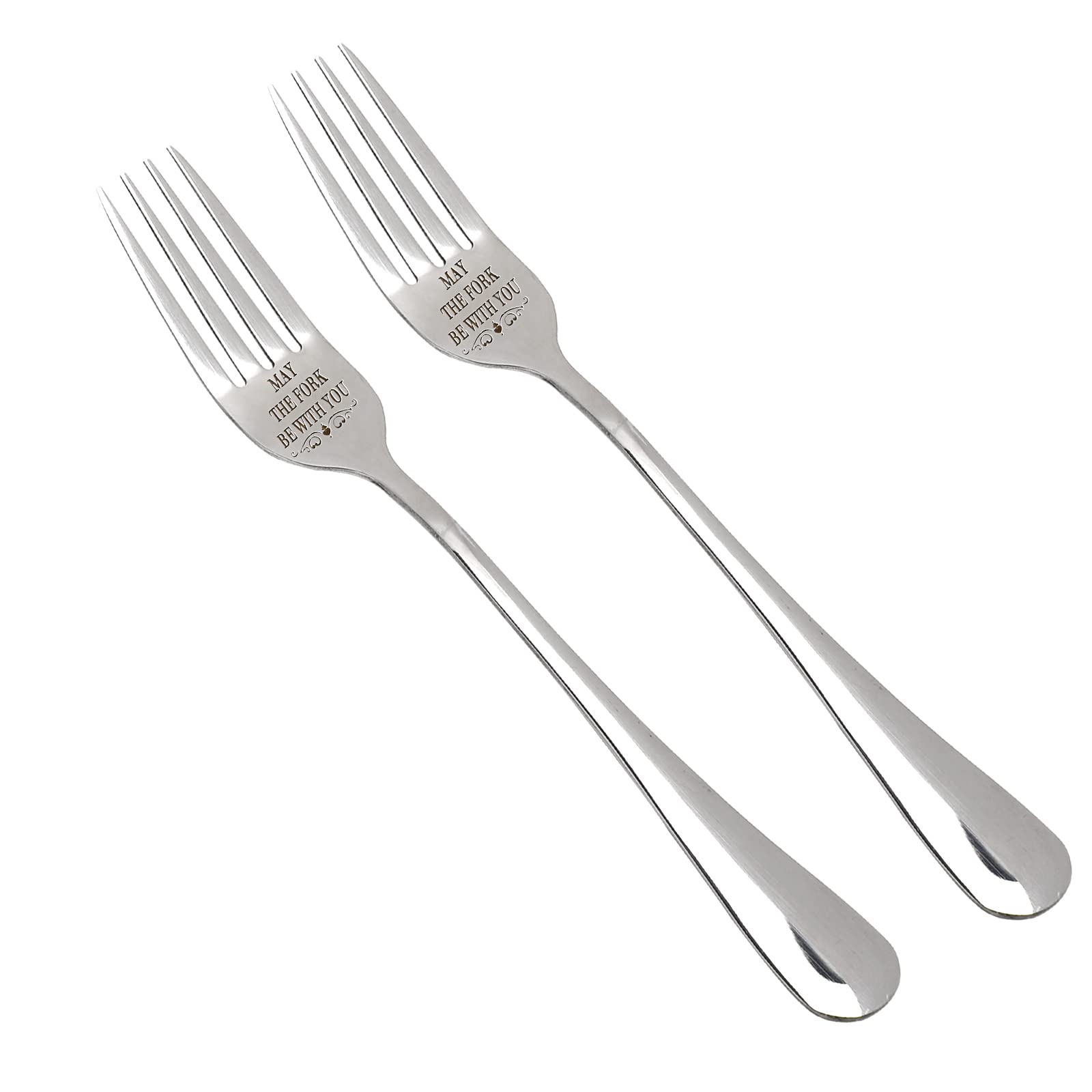 2 Pcs 8 Inches Engraved Tableware Fork May The Fork Be With You Personalized Stainless Steel Fork Dessert Forks Couple Gifts Val