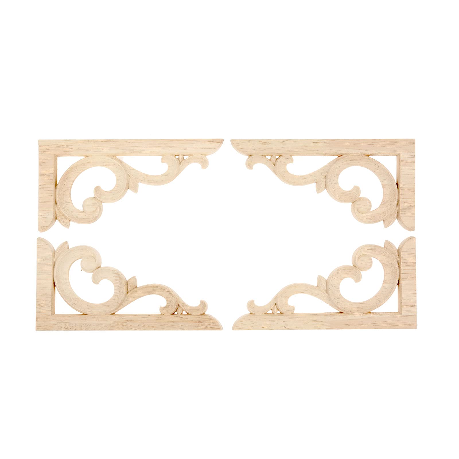 Muxsam Wood Carved Corners Appliques Onlays, 2-Pair Unpainted Wood Caravings Decals For Cabinet Dresser Cupboard Mirrors Walls D