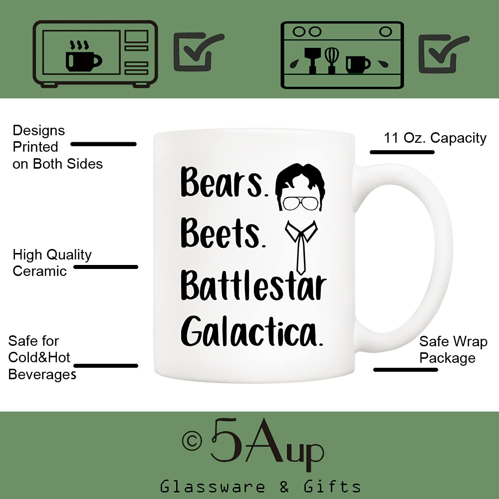 5Aup The Office TV Show Funny Coffee Mug for Dwight Schrute Fans, Bears Beets Battlestar Galactica Office Cup, 11 Oz