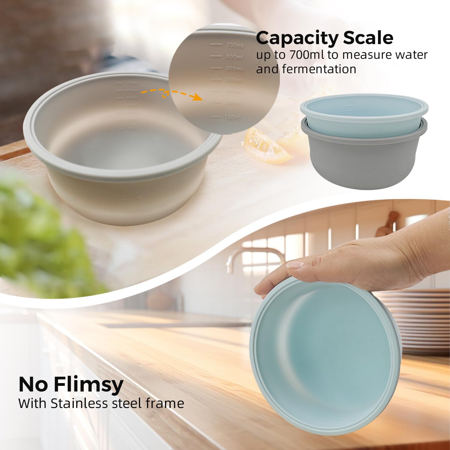 3Pcs Stackable Silicone Pizza Dough Proofing Proving Containers With Lids,Pizza Dough Proofing Box For Home Kitchen 700Ml (Grey)
