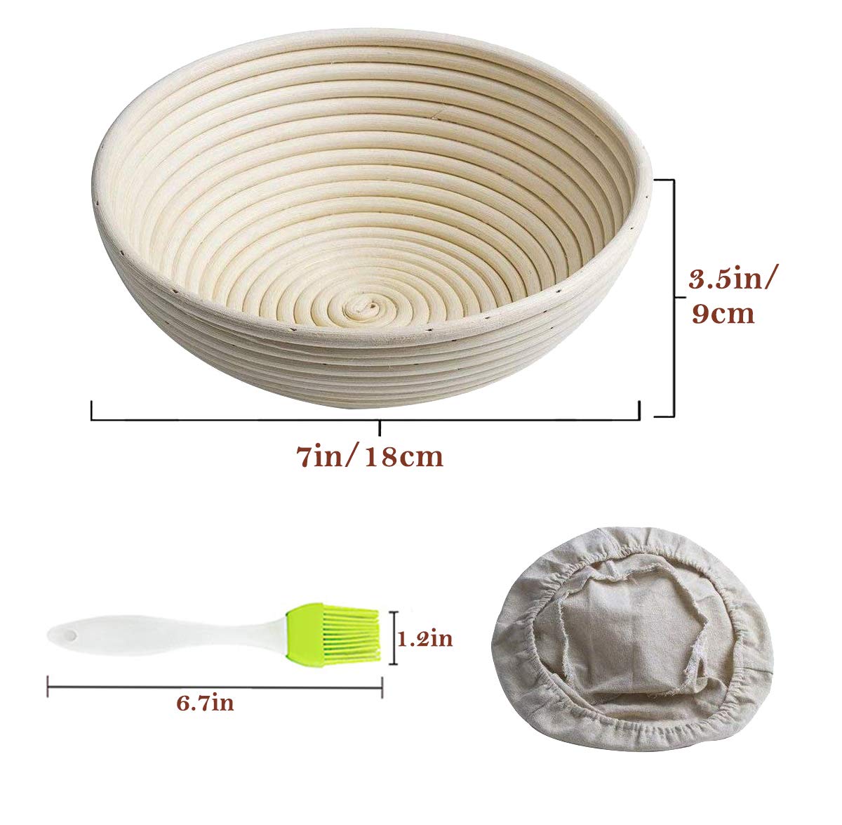 2Pcs 7'' Banneton Proofing Basket Round Bread Brotform With Liner Eco-Friendly Natural Rattan For Professional & Home Bakers