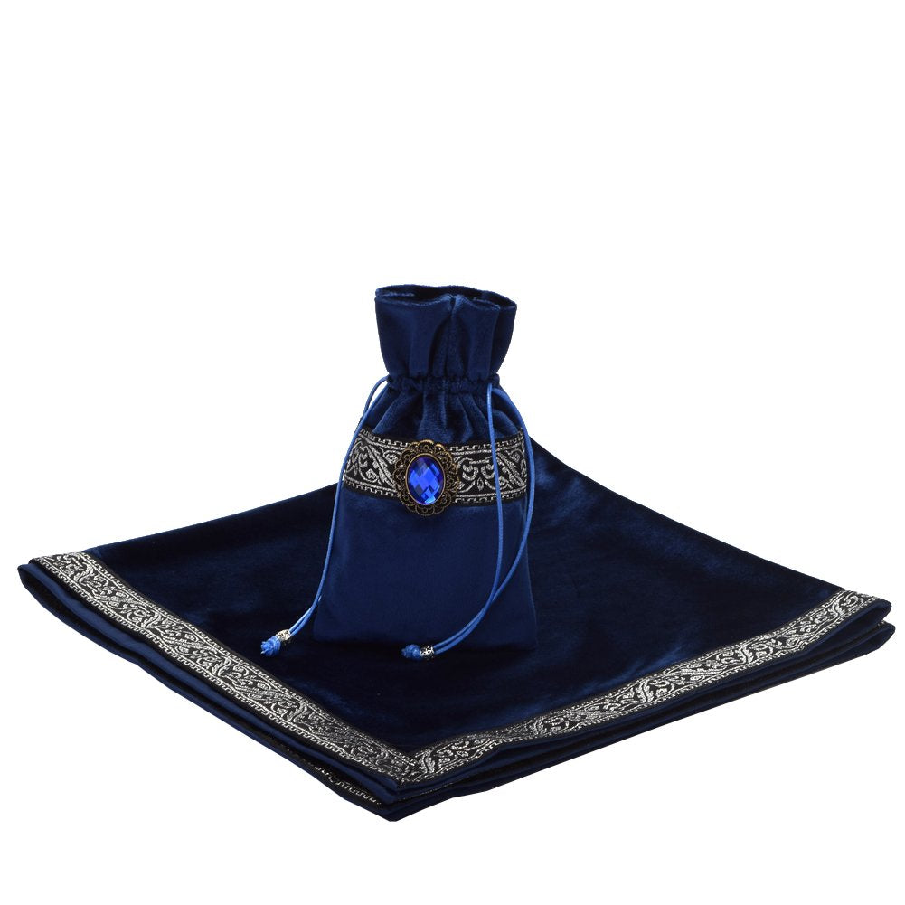 Blessume Square Velvet Altar Tarot Table Cloth And Pouch Dark Blue