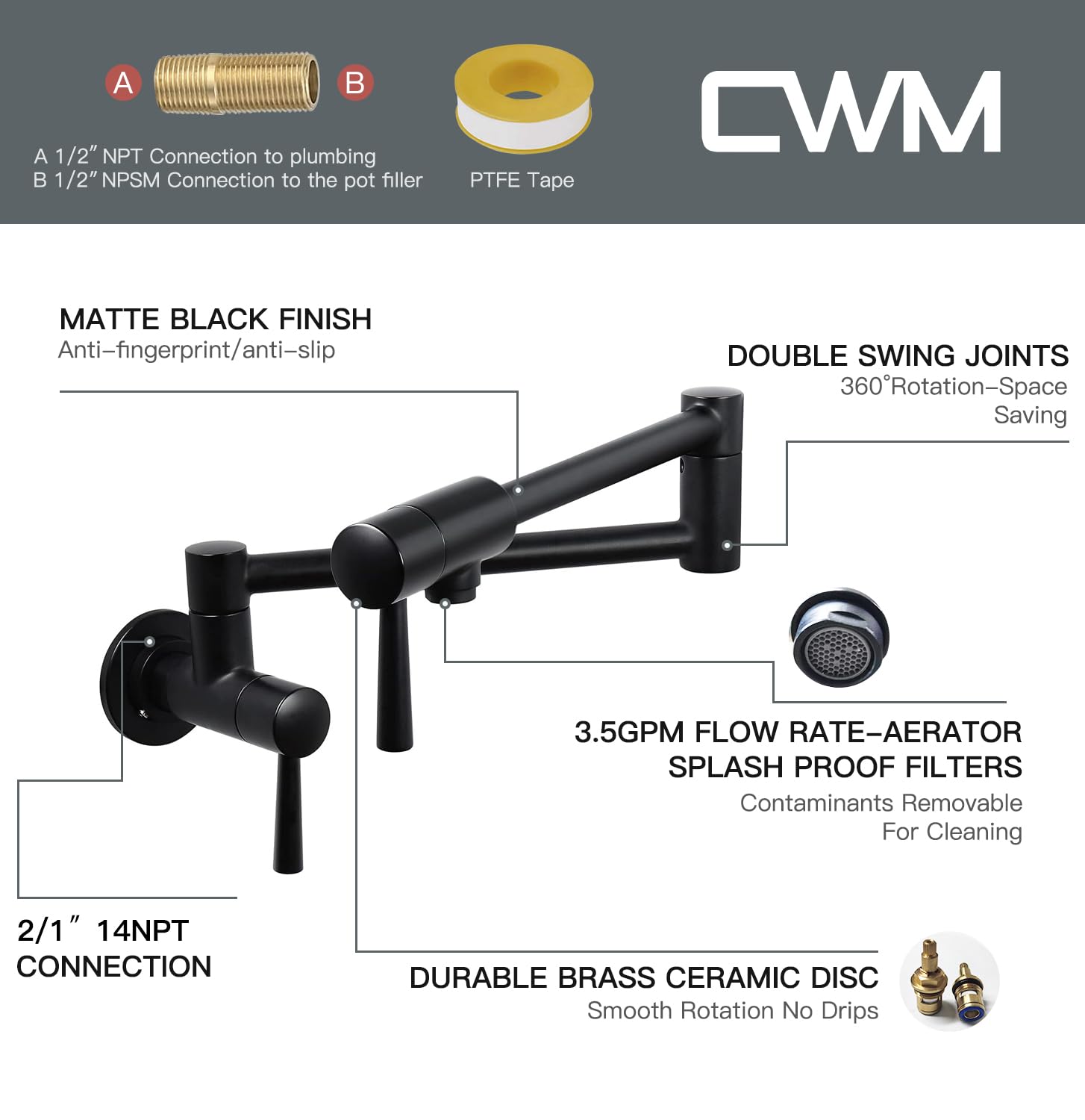 Imlezon Pot Filler Faucet Stainless Steel Commercial Wall Mount Kitchen Sink Faucet Folding Stretchable With Single Hole Two Han